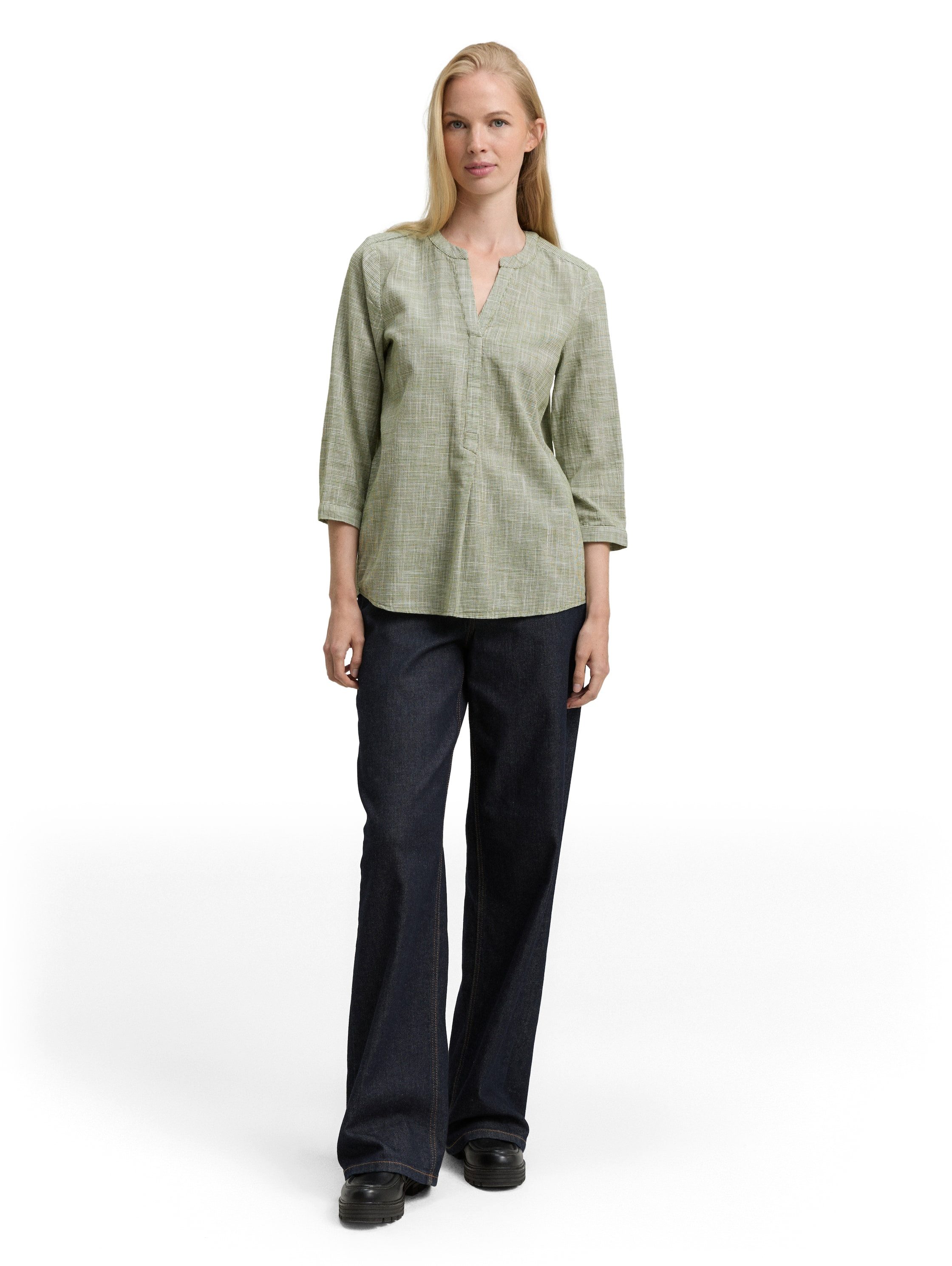TOM TAILOR Klassische Bluse mit geschlitztem Rundhalsausschnitt