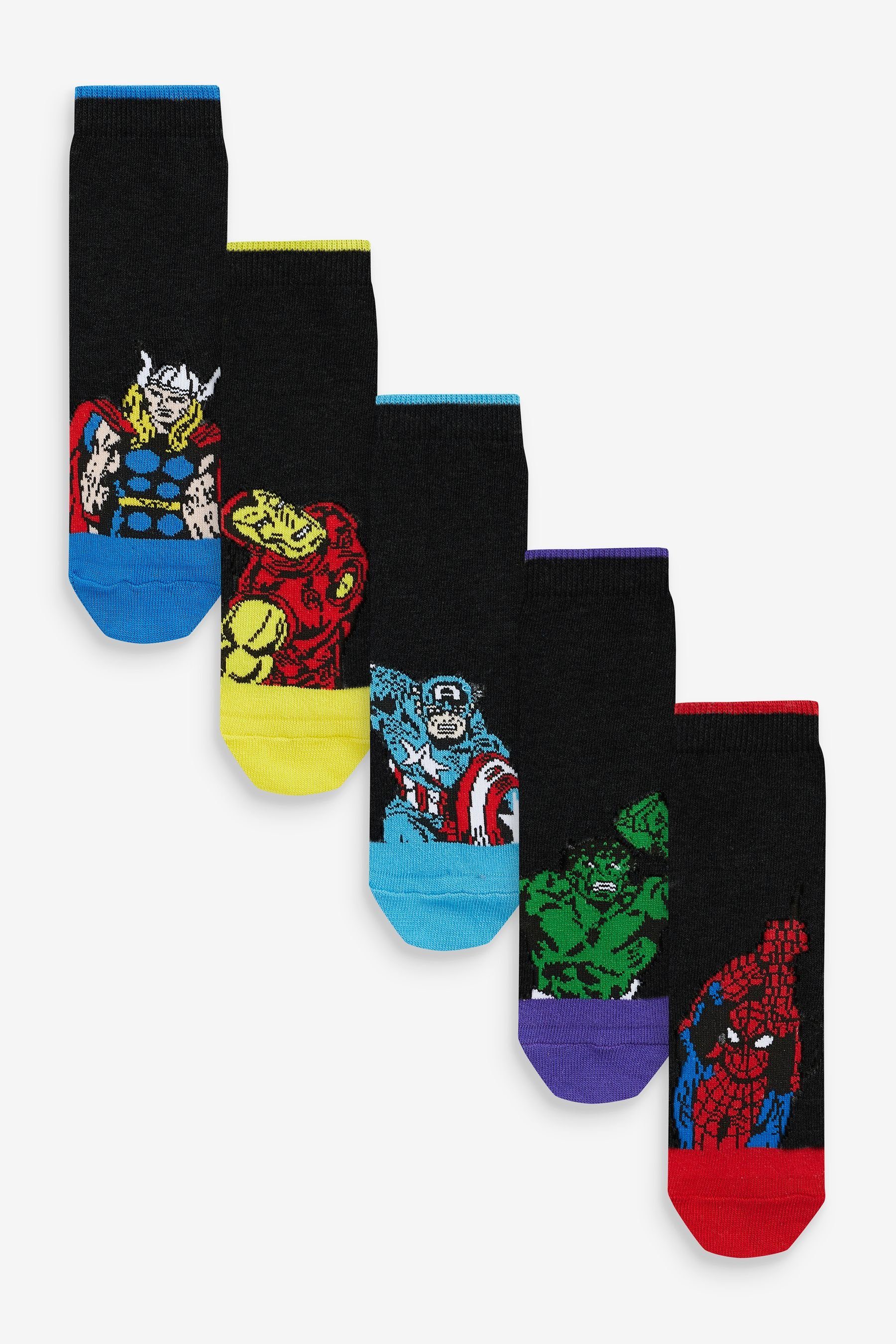 Next Kurzsocken Socken mit hohem Baumwollanteil, 5er-Pack (1-Paar) Black Marvel Avengers