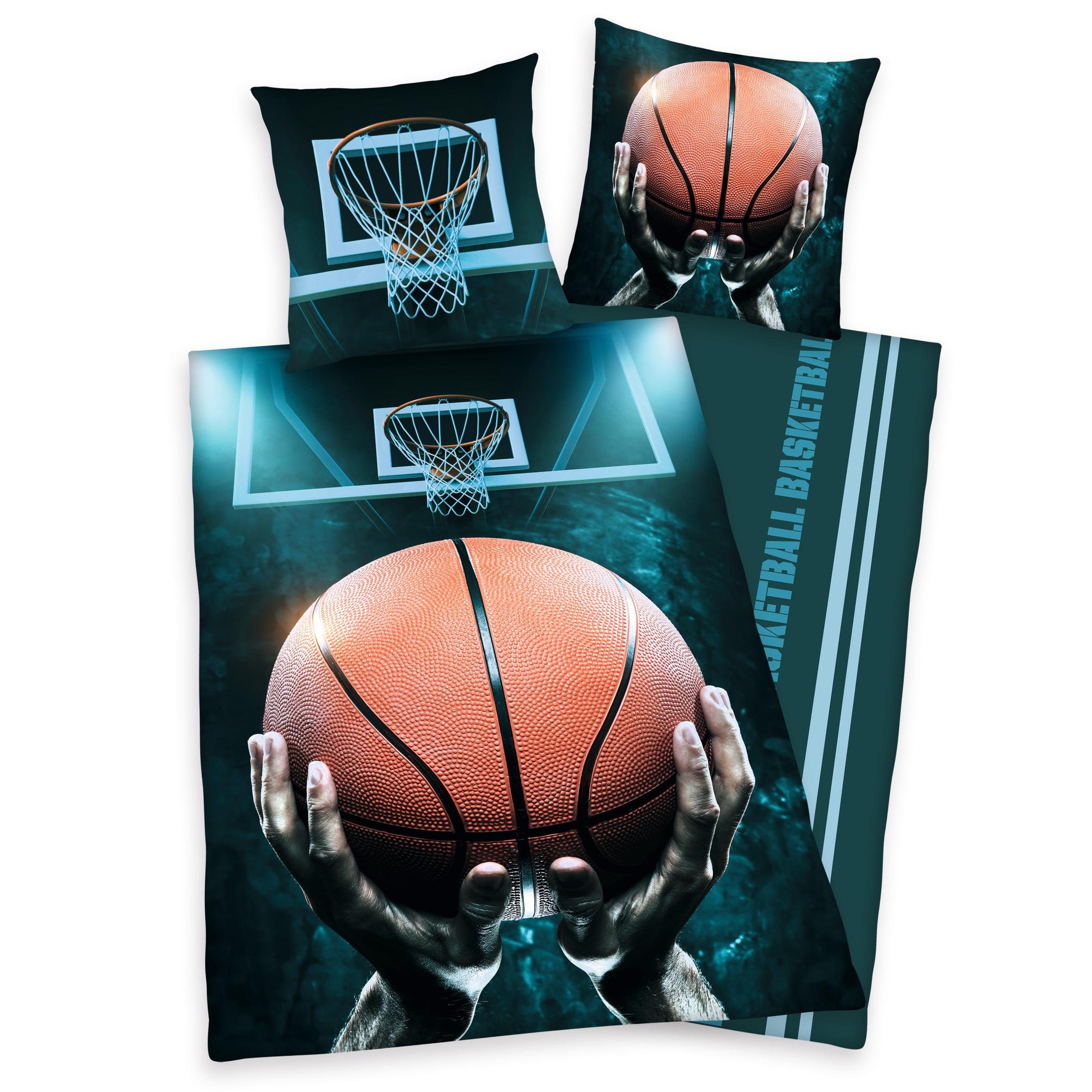 Herding Young Collection Jugendbettwäsche Basketball, Renforcé, 2 teilig, mit Basketballkorb