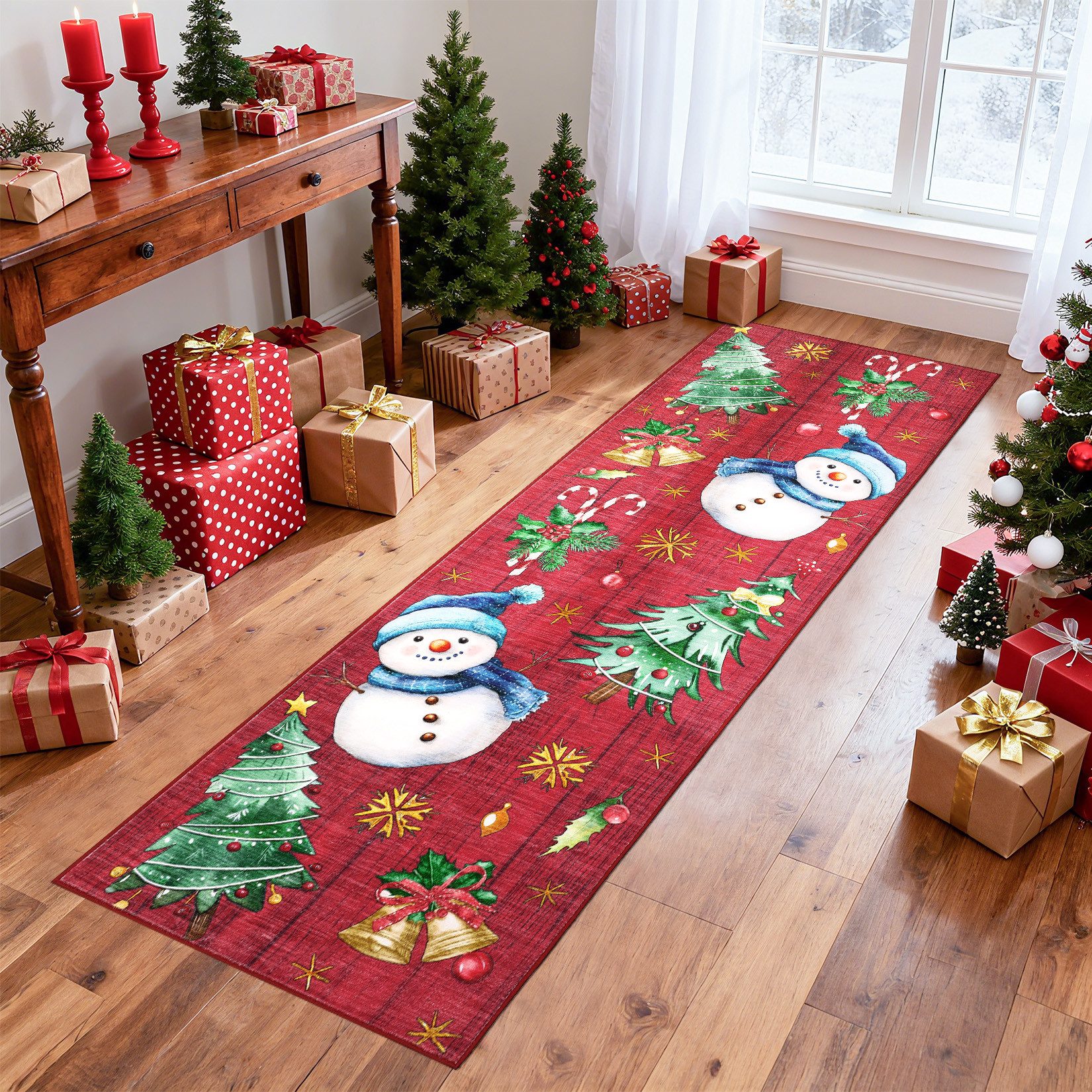 GarveeMore Teppich Schneemann-Tannenbaum-Teppich – waschbar & rutschfest für Zuhause, Höhe: 5 mm
