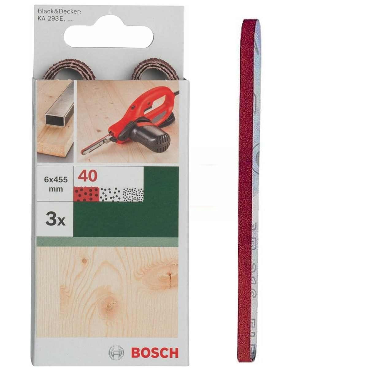 BOSCH Bohrfutter Bosch 3 Schleifbänder für B+D Powerfile KA 293E 6 x 451 mm, K 40