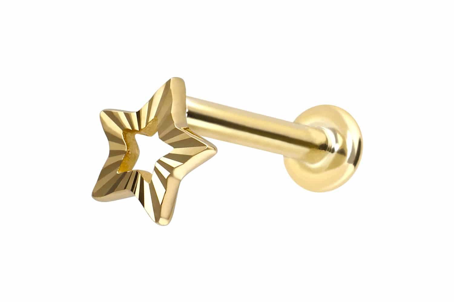 Piercing-Set 14 Karat Gold Labret mit Push Fit STERN