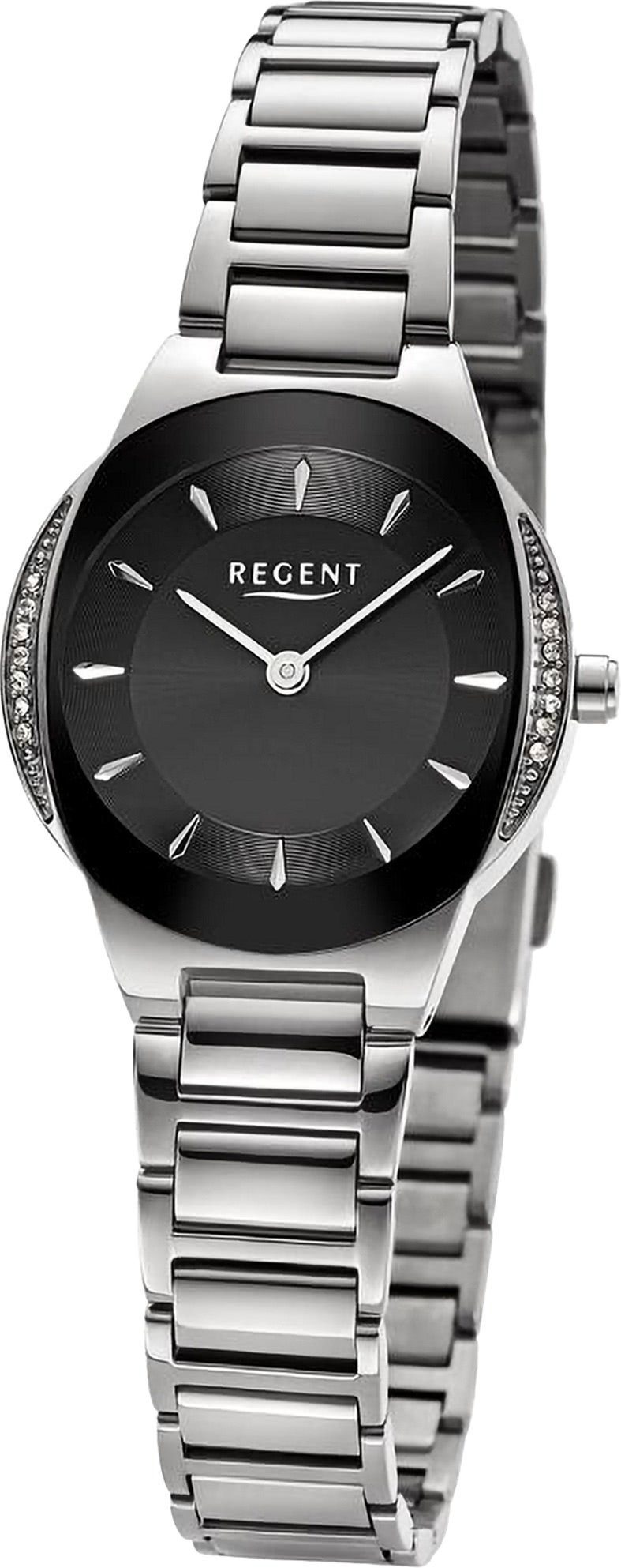 Analog, (ca. Damen Quarzuhr rund, Armbanduhr 28,5mm), extra Armbanduhr Regent Regent Metallarmband groß Damen