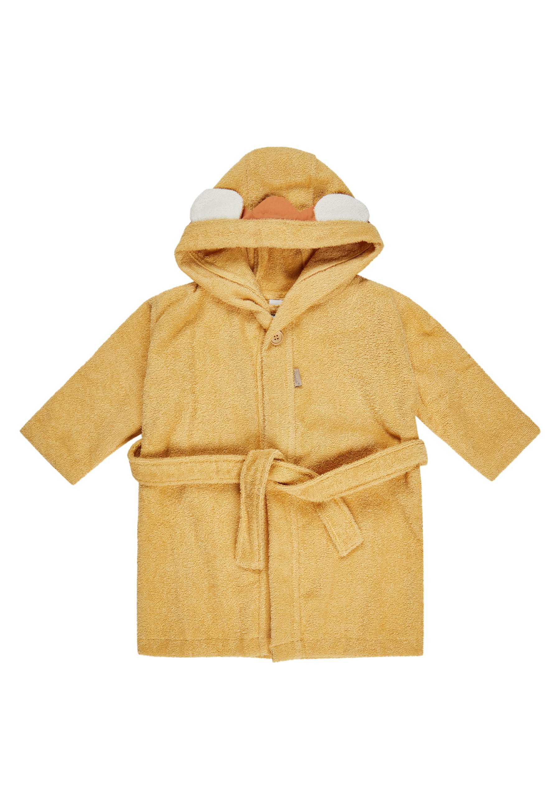 Sterntaler® Babybademantel Sterntaler® Bademantel LÖWE Leo, lange Arme, 100 % Baumwolle, aus saugfähiger Baumwolle, kuschelweiche Frotteequalität, mit Kapuze und Gürtel, 3D Elemente an der Kapuze, edle Holzknöpfe, Knöpfe