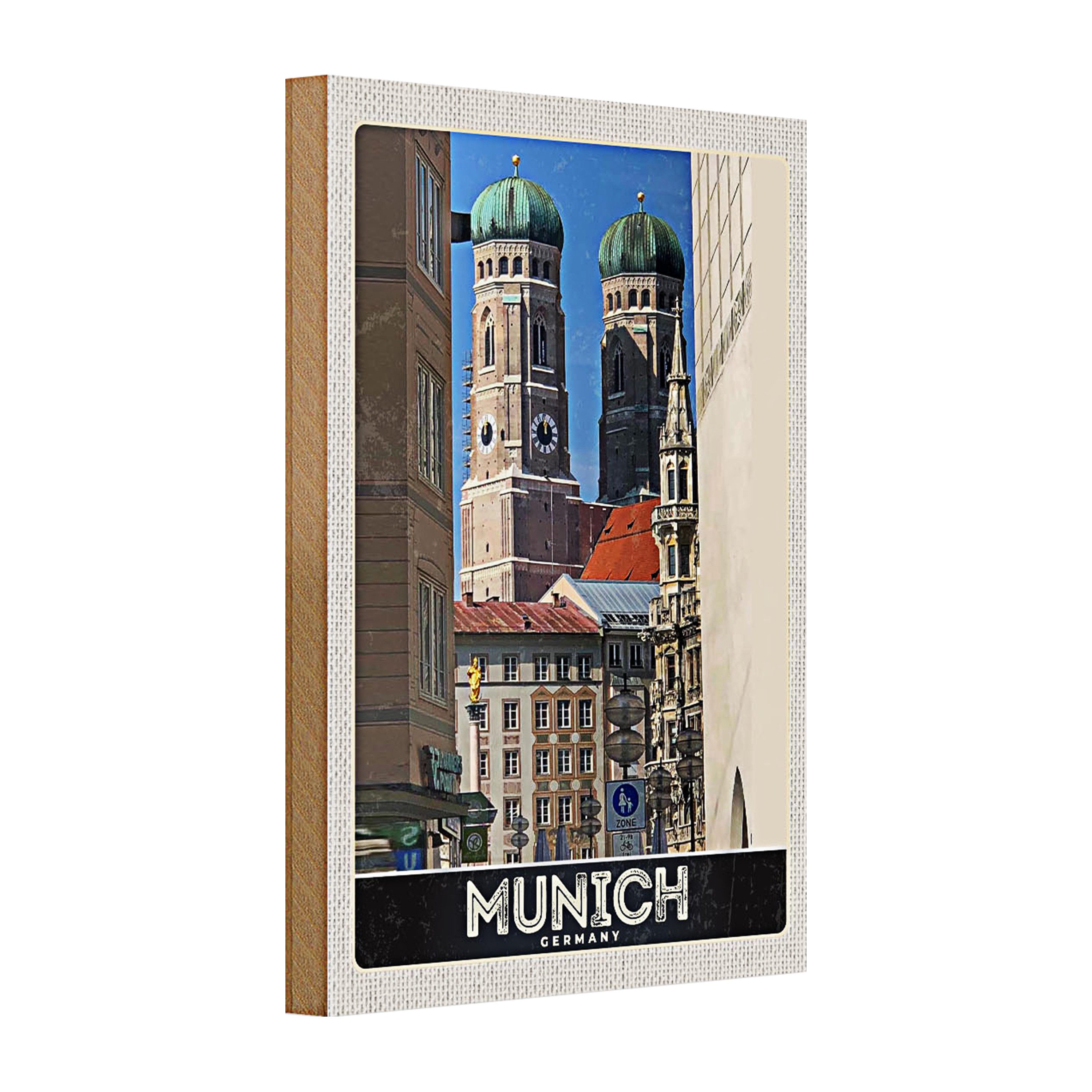 Roomando Holzbild Holzschild Reise 20x30cm München Stadt Mittelalter Architektur