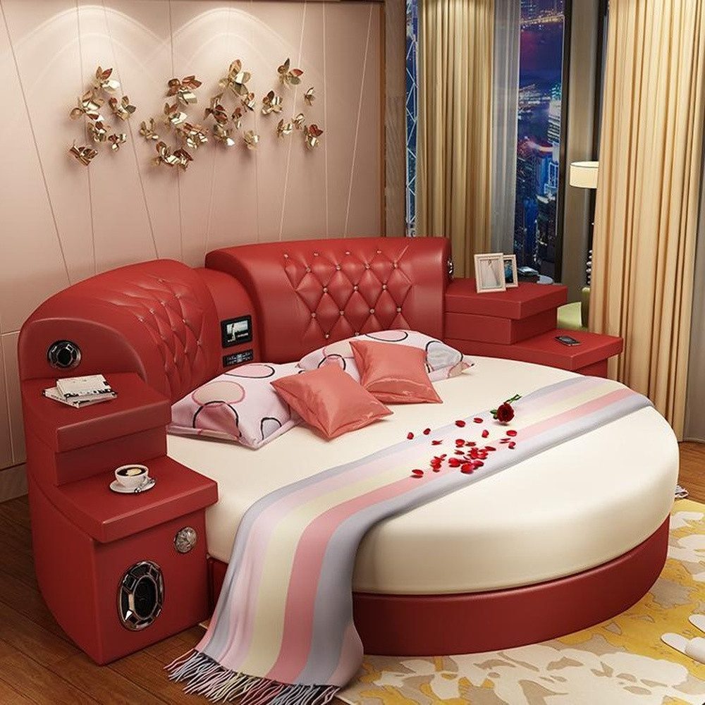 Xlmoebel Rundbett Neues Kingsize-Lederrundbett mit multifunktionalen Hotel-Polster und (1-tlg., Multifunktions Bett), Hergestellt in Europa