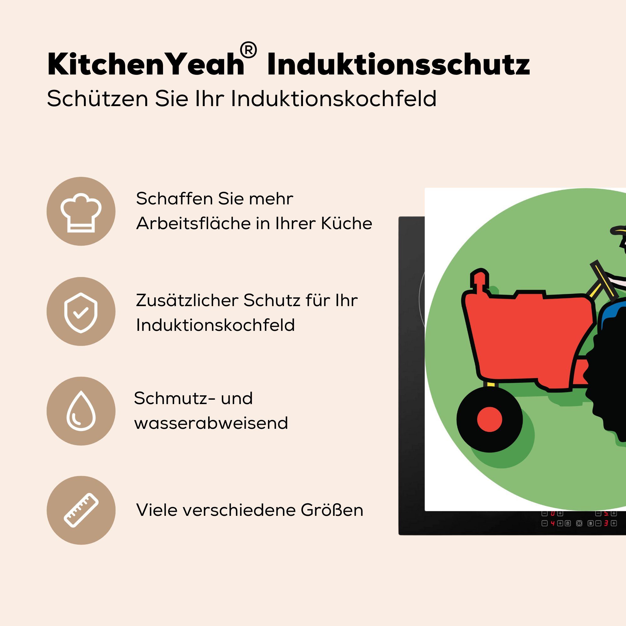 MuchoWow Herdblende-/Abdeckplatte Traktor - Rot, Ceranfeldabdeckung, 78x78 (1 Landwirt Arbeitsplatte cm, küche - für tlg), Vinyl