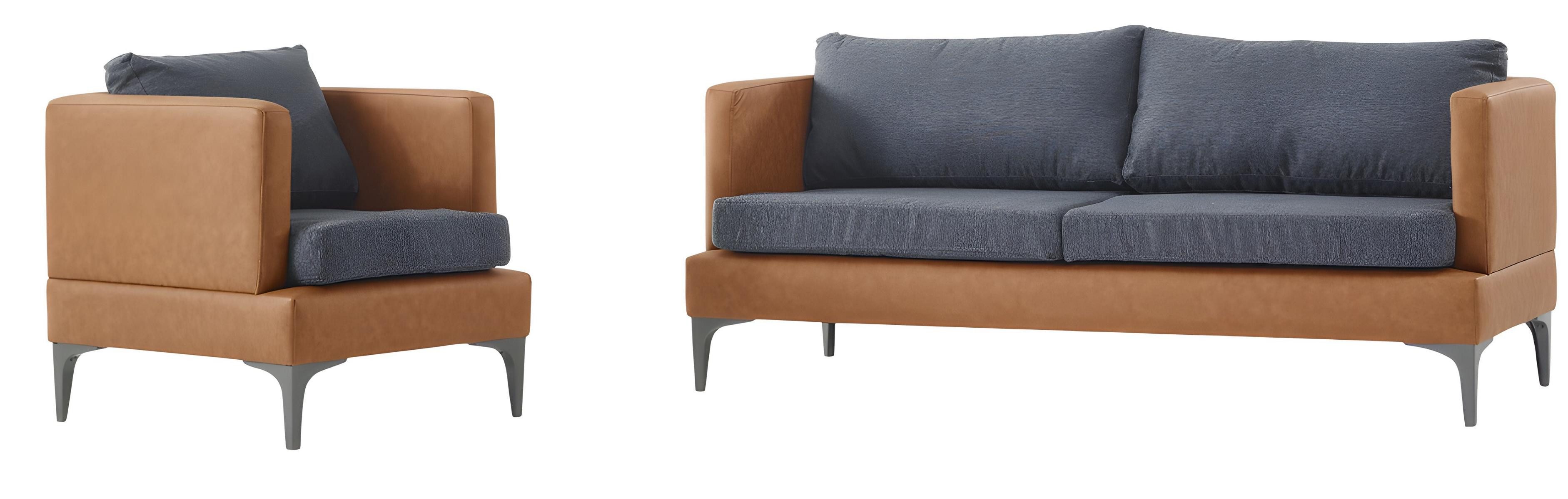 JVmoebel Polstergarnitur Braun-Orange Couchgarnitur mit Lederpolsterstoff und Designer Füßen, (Set, 3-tlg., Stilvolle, Braun-Orange, Couchgarnitur, Designer, Füße, 3-teilig), Made in Europa