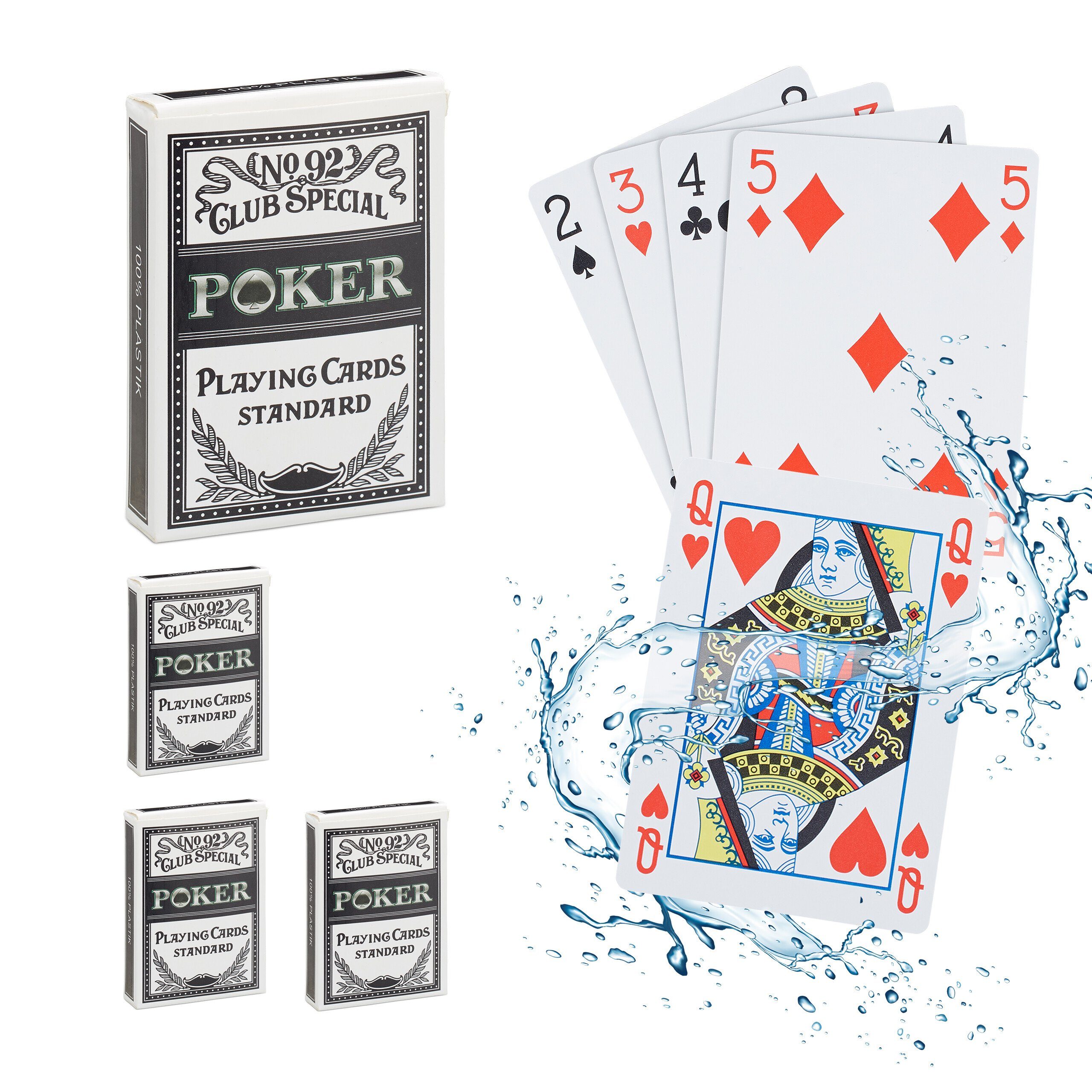 relaxdays Spiel Wasserfeste Spielkarten 4 Decks
