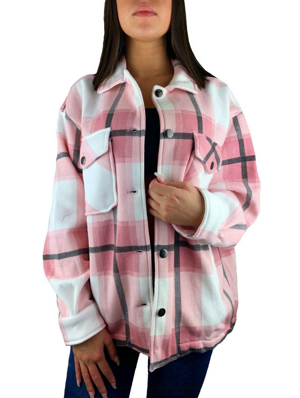 Worldclassca Flanellhemd Worldclassca Oversized Karo Hemd Hemdjacke Kariert Holzfällerhemd Rosa