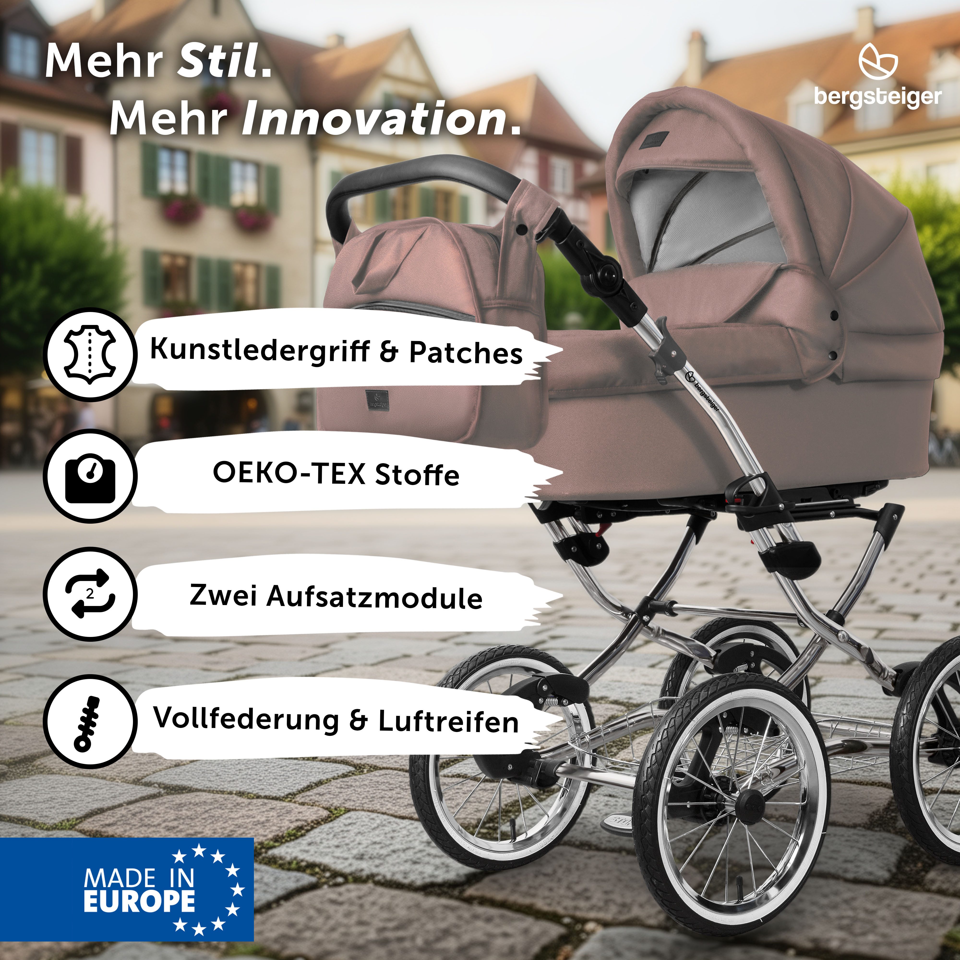 bergsteiger Kombi-Kinderwagen Venedig Retro-Kinderwagen 3in1, (10-tlg) – Bild 2 von 5