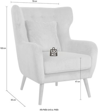 Home affaire Ohrensessel Yamuna, mit Sitzpolsterung, Gestell und Füße aus Massivholz, Sitzhöhe 47 cm