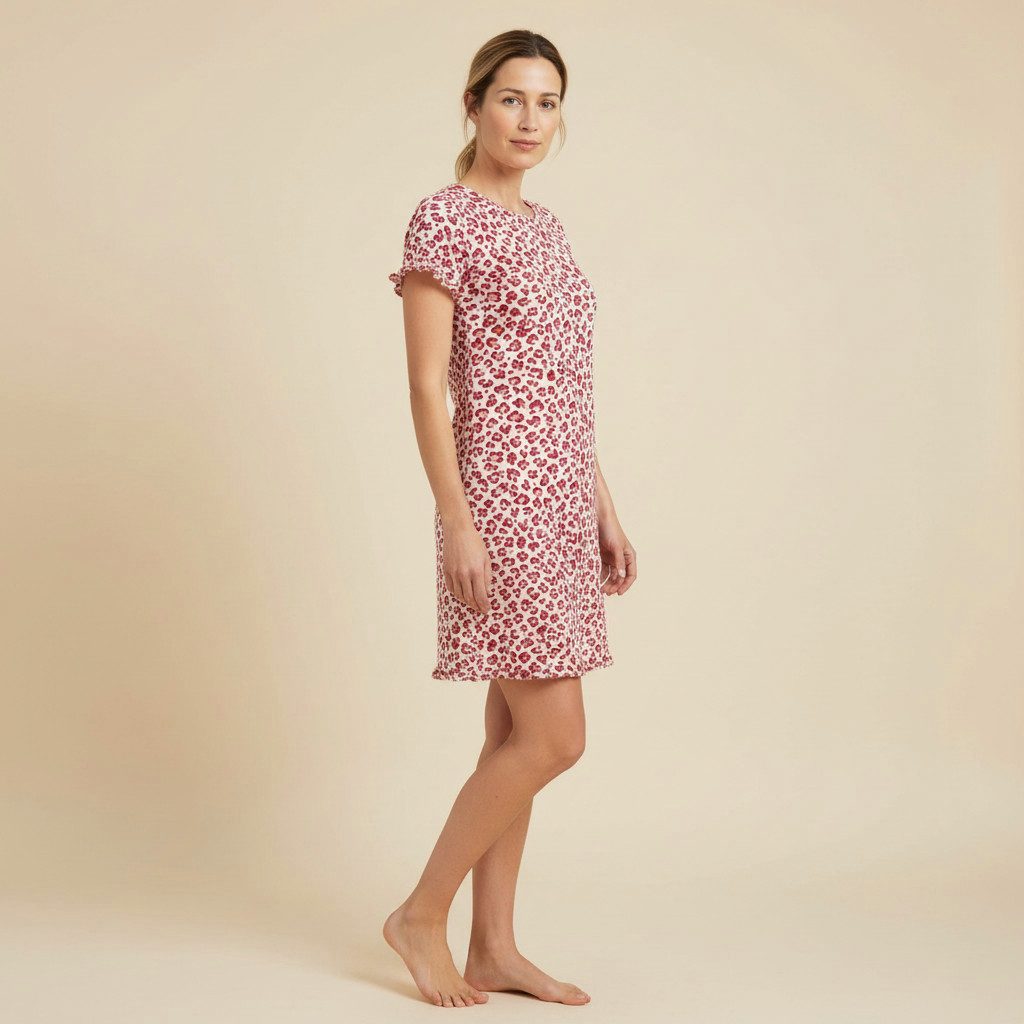 Ringella Nachthemd - Kurzarm Bigshirt im Animaldessin mit Rüschenverzierung Viskose/Elasthan-Mischung