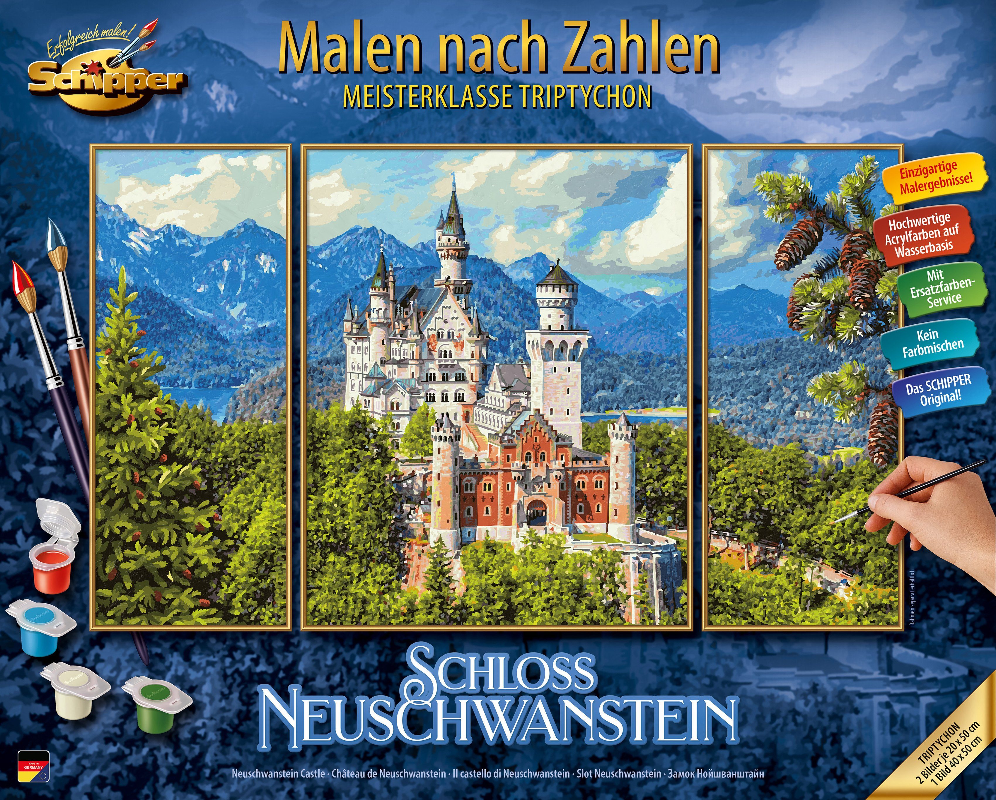 Schipper Malen nach Zahlen Meisterklasse Triptychon - Schloss Neuschwanstein, Made in Germany