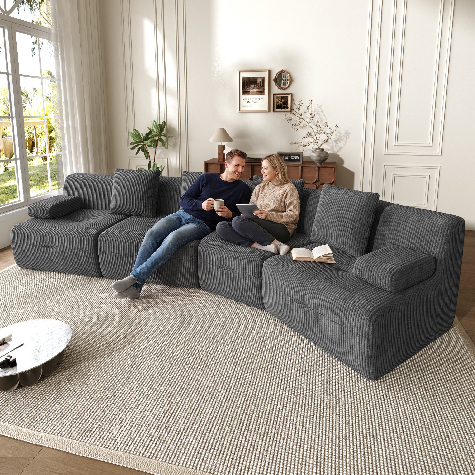 Merax 4-Sitzer Modulsofa aus Cordstoff, 4 frei kombinierbare Sitzmodule, Schlafsofa, Couch 311×90×65cm 1 Teile, weiches Sofa mit guter …