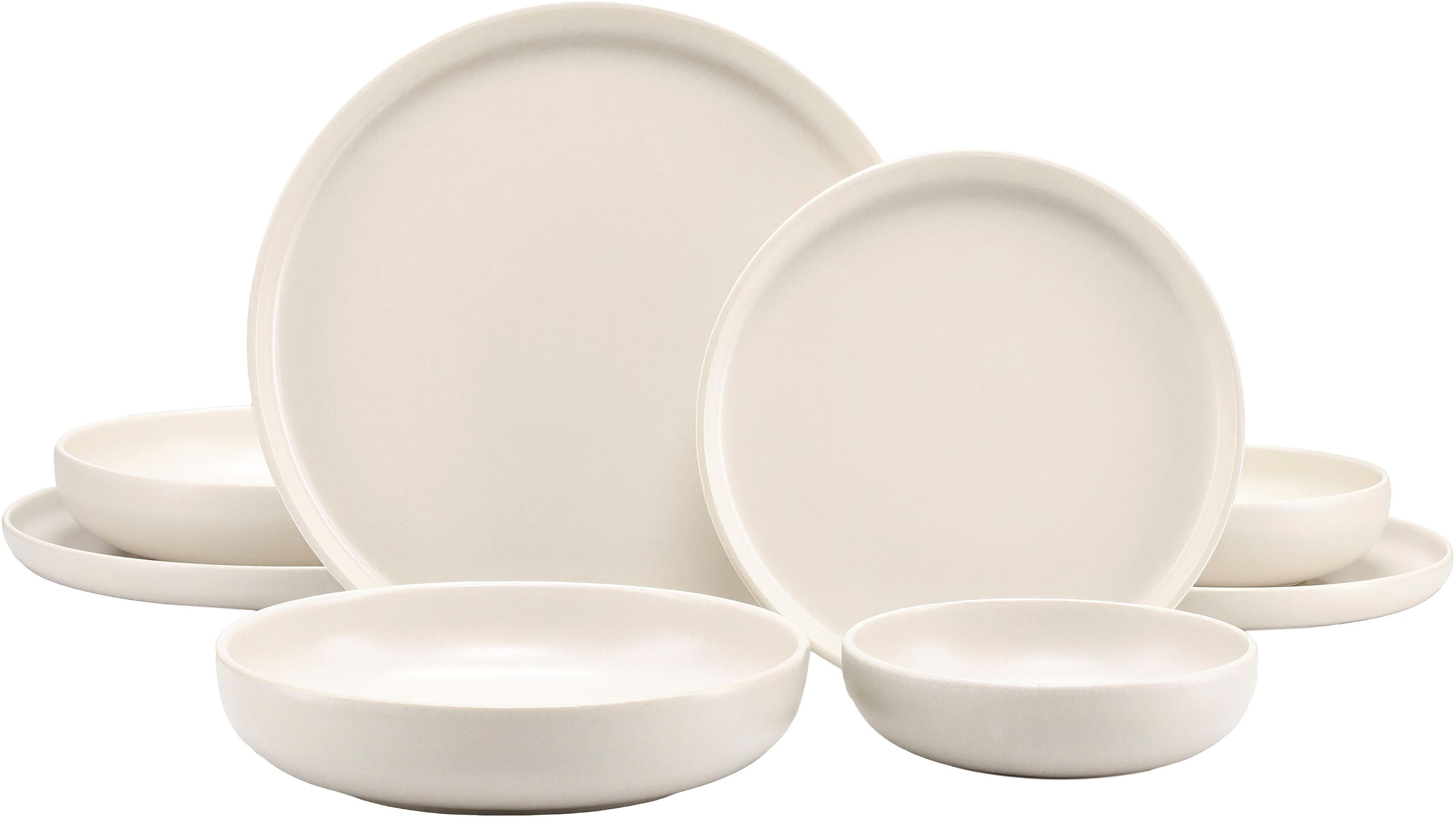 CreaTable Tafelservice Uno (8-tlg), 2 Personen, Steinzeug, Teller Set, seidenmatte Glasur