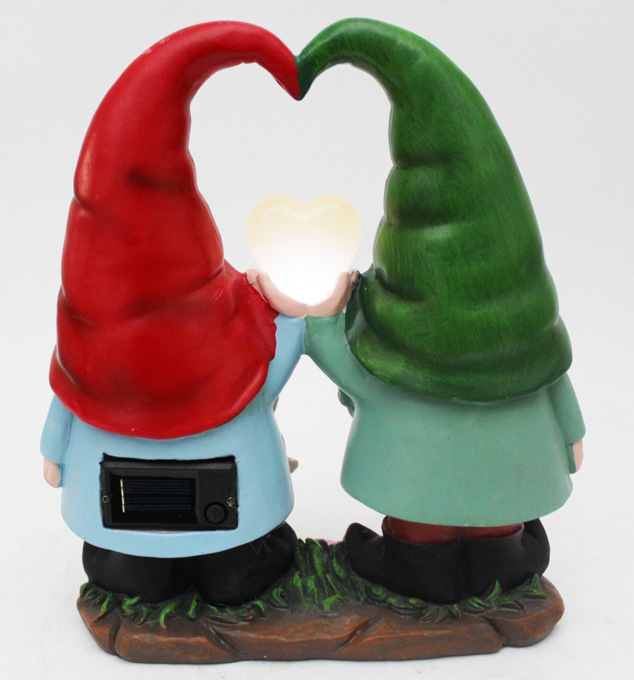Arnusa Gartenzwerg Gartenwichtel Pärchen mit beleuchteten Solar Herz 29,5 cm, Solarleuchte Solarlampe Dekoration