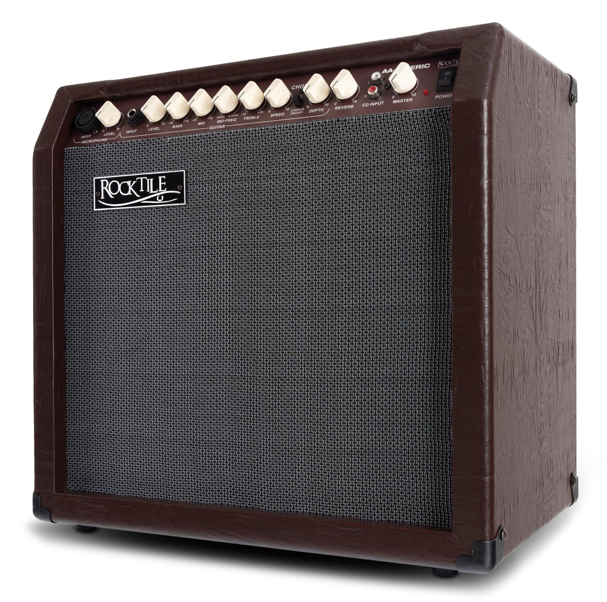 Rocktile AA-30 Eric Akustikverstärker Verstärker (Anzahl Kanäle: 2 (Mikrofon und Gitarre), 30 W, Comboverstärker - 4-Band EQ - Reverb-Effekt für Gesang und Gitarre)