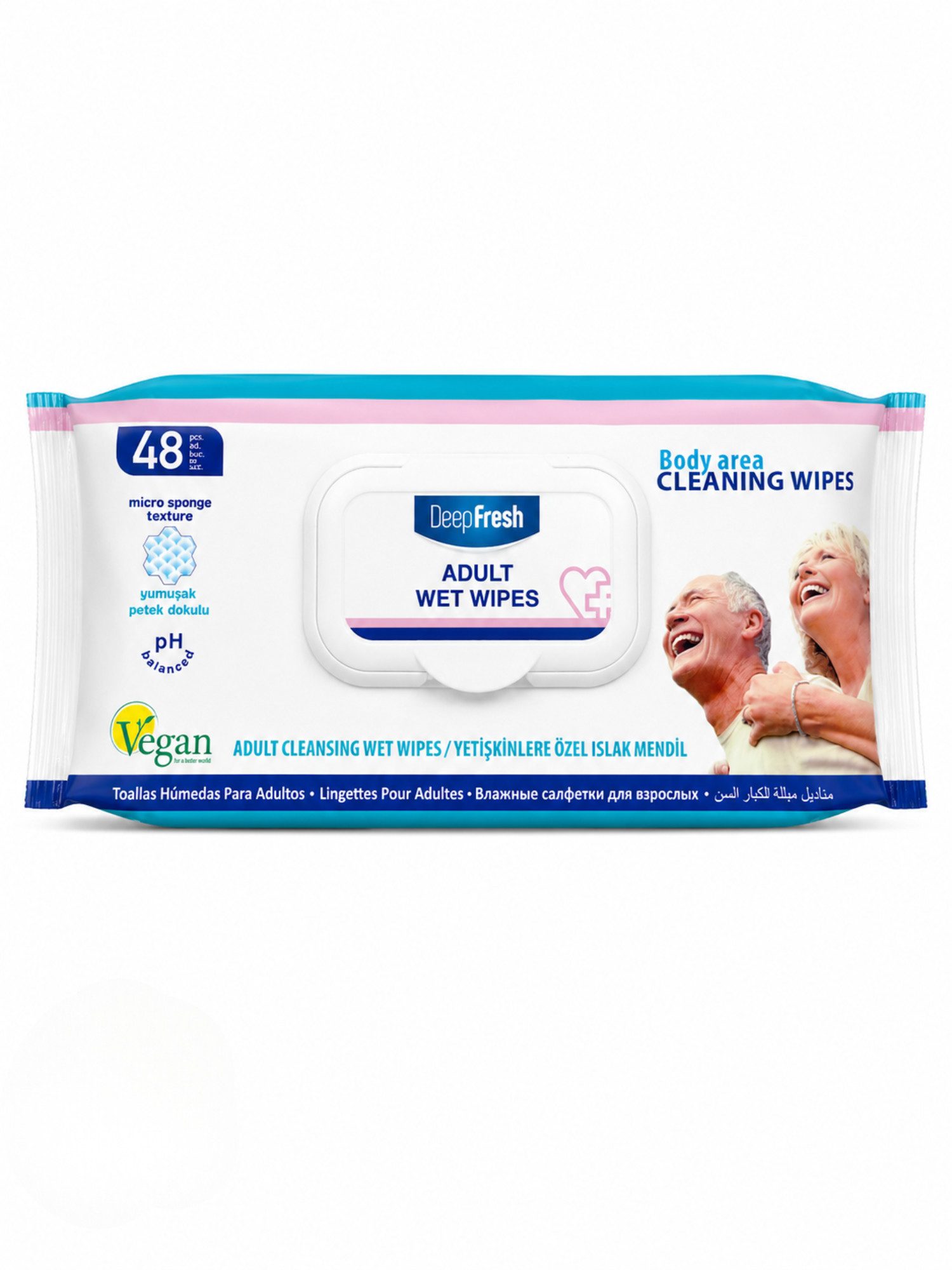 Deep Fresh Body Cleaning Reinigungstücher für Erwachsene Vegan pH-hautneutral Reinigungstücher (Einzelpack, 1-tlg., 1 Packung mit 48 Reinigungstüchern, Vegan,pH-balanciert,Micro Sponge Texture,Wiederverschließbarer Deckel)