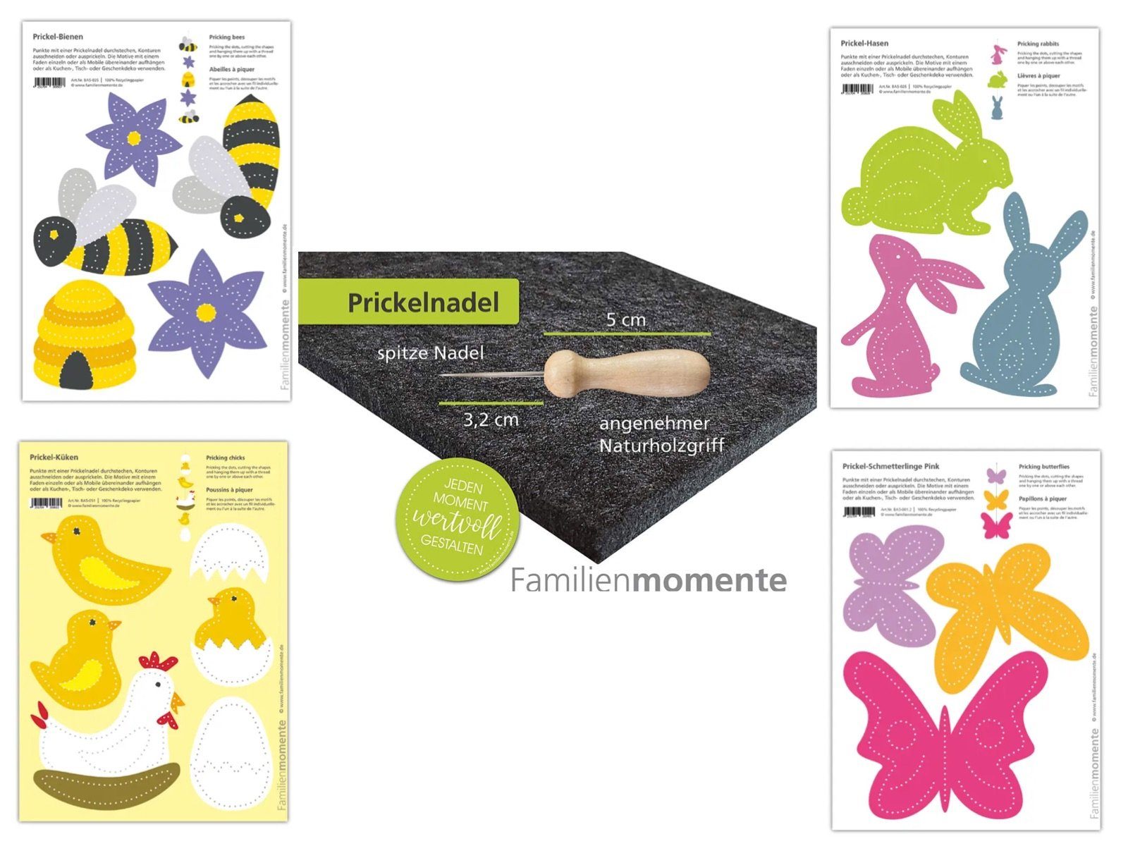 LK Trend & Style Bastelkartonpapier Prickelset mit Filz Ostern Frühling, Biene, Küken,Schmetterling und Hase warten auf dich 4er Set Ostern/ Frühling