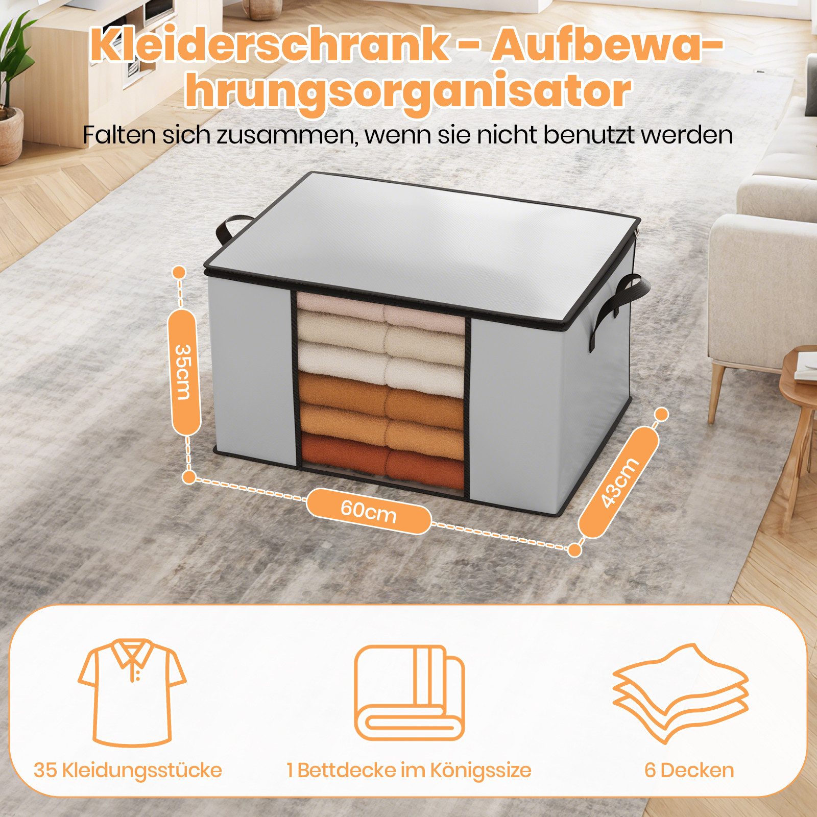 Oak&Tea Aufbewahrungstasche Aufbewahrungstasche mit Deckel Aufbewahrungsboxen für bettdecken (4-tlg), 90L Kleiderboxen für Kleiderschrank Organizer – Bild 5 von 5