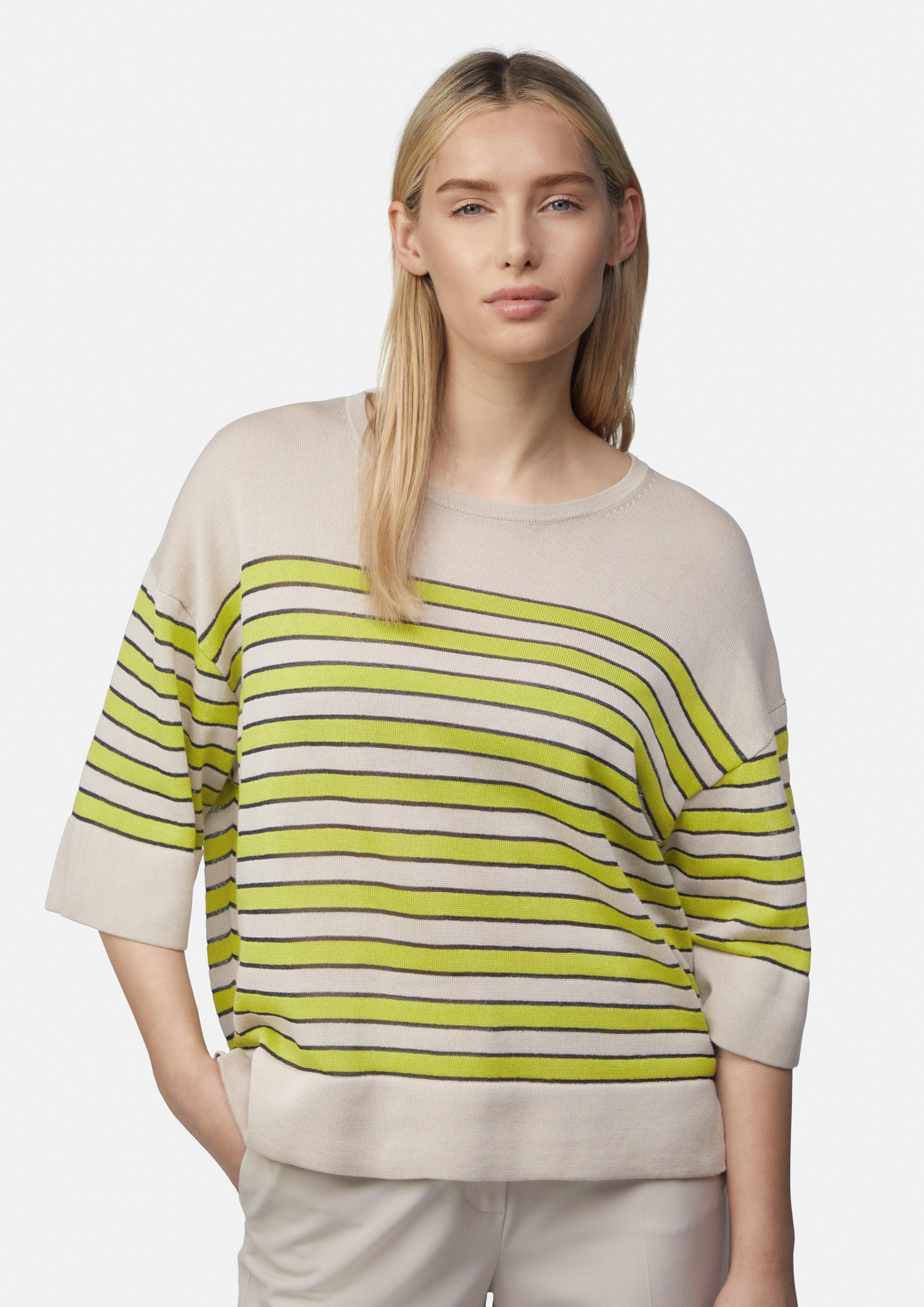 Comma Kurzarmshirt Gestreifter Feinstrickpullover mit Glitzergarn günstig online kaufen