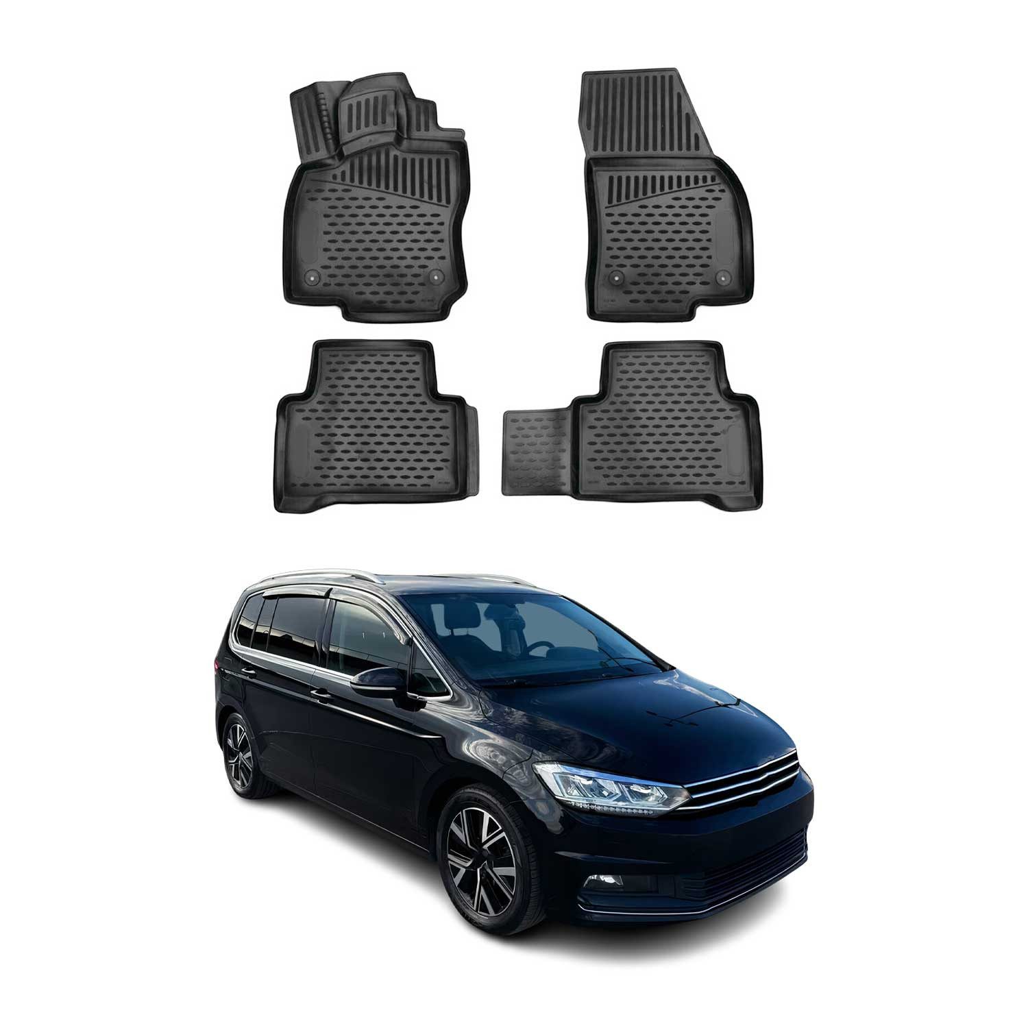 OMAC Auto-Fußmatten für VW Touran 2015-2021 Gummimatten Schwarz (4 St), für VW Touran 2015-2021 VW Touran 2015-2021, Antirutsch,Wasserfest,Einfache Installation