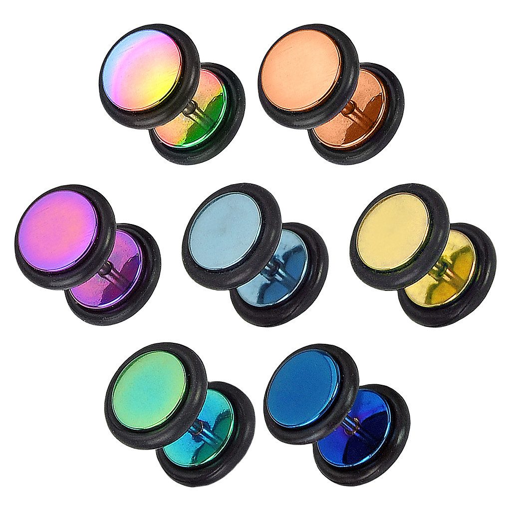 Taffstyle Piercing-Set Fake Plug Piercing Hantel poliert mit schwarzen Gummiringen schwarz (Fake Ohrpiercing Ohr Ear Flesh Tunnel Plug Piercing), Fake Ohrpiercing Ohr Ear Flesh Tunnel Plug Piercing