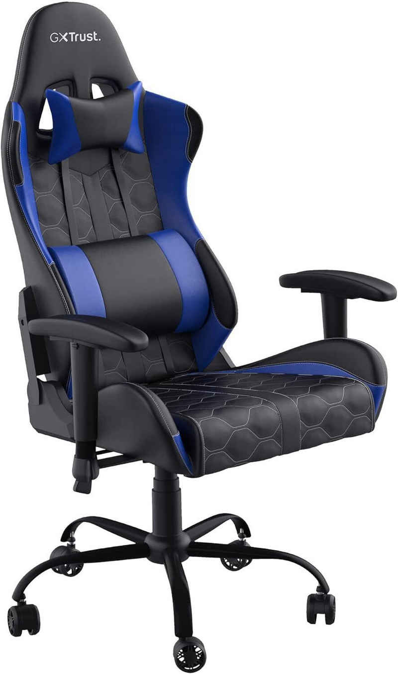 Trust Gaming-Stuhl GXT 708W Resto Gaming Stuhl 360° Drehstuhl Bürostuhl Schwarz/Blau, Gepolsterter Sitz, Mit Kissen, Höhenverstellbarer, 360° Drehbar
