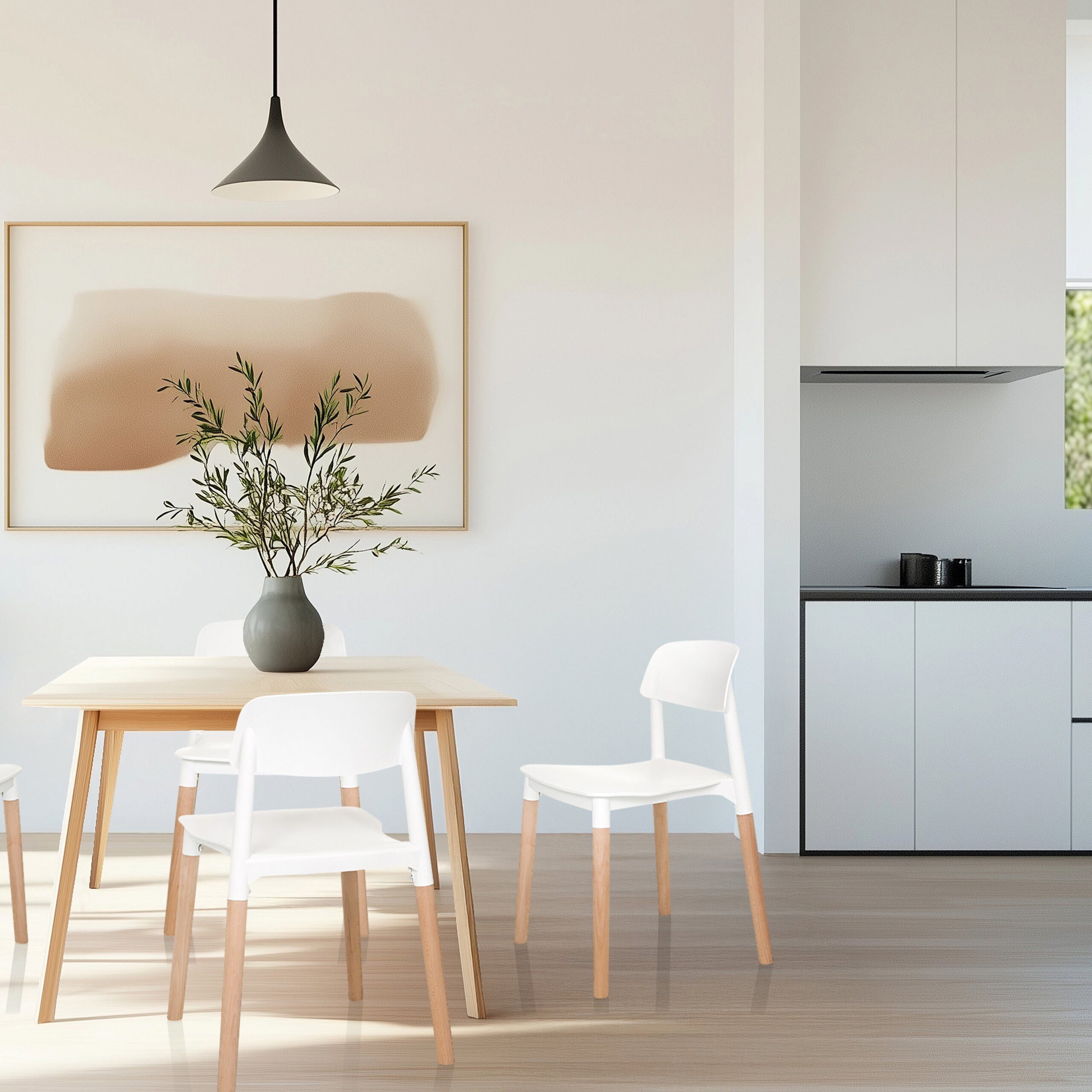 hjh LIVING 4-Fußstuhl SCANDI E Stuhl Kunststoff ohne Armlehnen 1 St., Kunststoff Esszimmerstuhl mit Holzbeinen, Küchenstuhl Bistrostuhl