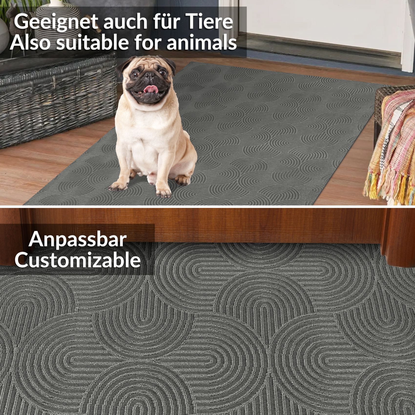 ANRO Läufer Velora Teppichläufer hochwertig Küchenteppich, Rechteckig, Höhe: 3 mm, Küchen- Flurläufer 100cm Wellen Anthrazit pflegeleicht – Bild 5 von 5