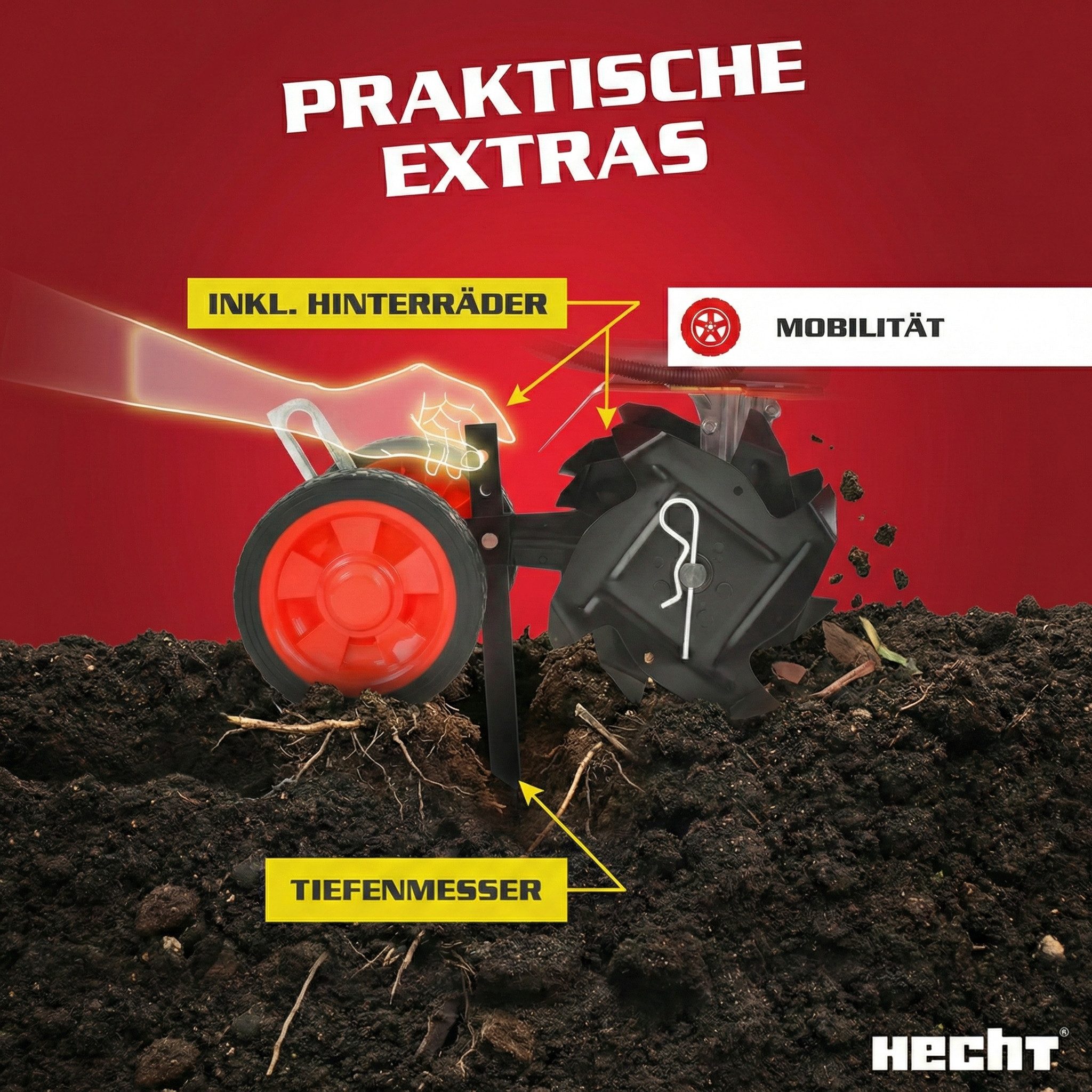 Hecht Benzinmotorhacke Gartenfräse 2 PS 9000 U/min 51,7cm³ Gartenhacke Motorfräse, 25 cm Arbeitsbreite, 19,5 cm Arbeitstiefe – Bild 4 von 5