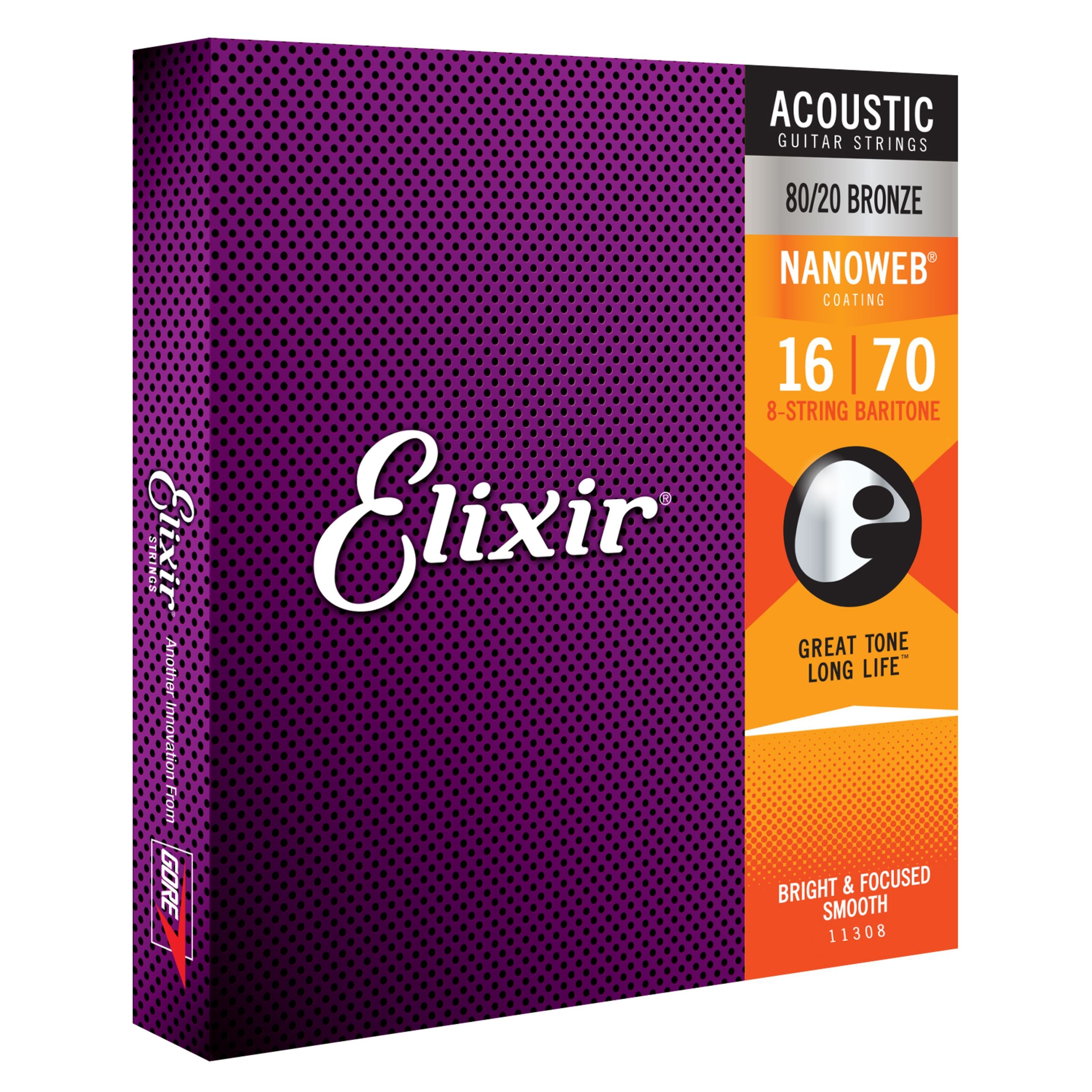 Elixir Saiten, 11308 Nanoweb Acoustic Bronze 8-String 16-70 - Westerngitarrensaiten
