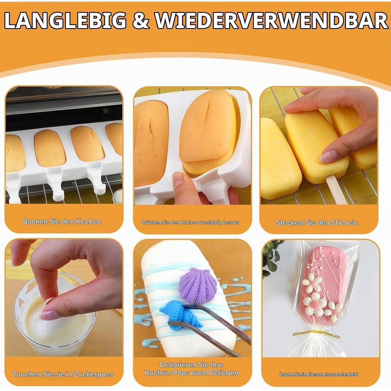 LuxusKollektion Cake-Pop-Form Cakesicle Formen Silikon 2 Stk. + Zubehör Weiß