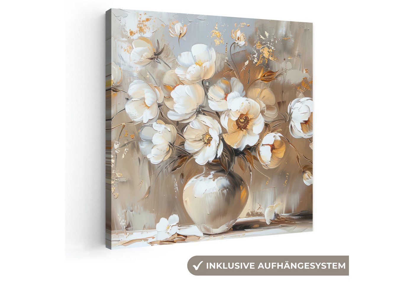 OneMillionCanvasses® Leinwandbild Vase - Blumen - Kunst - Gold, Fotodruck (1 St), Wandbild, Deko Schlafzimmer Wohnzimmer Flur 20x20 cm