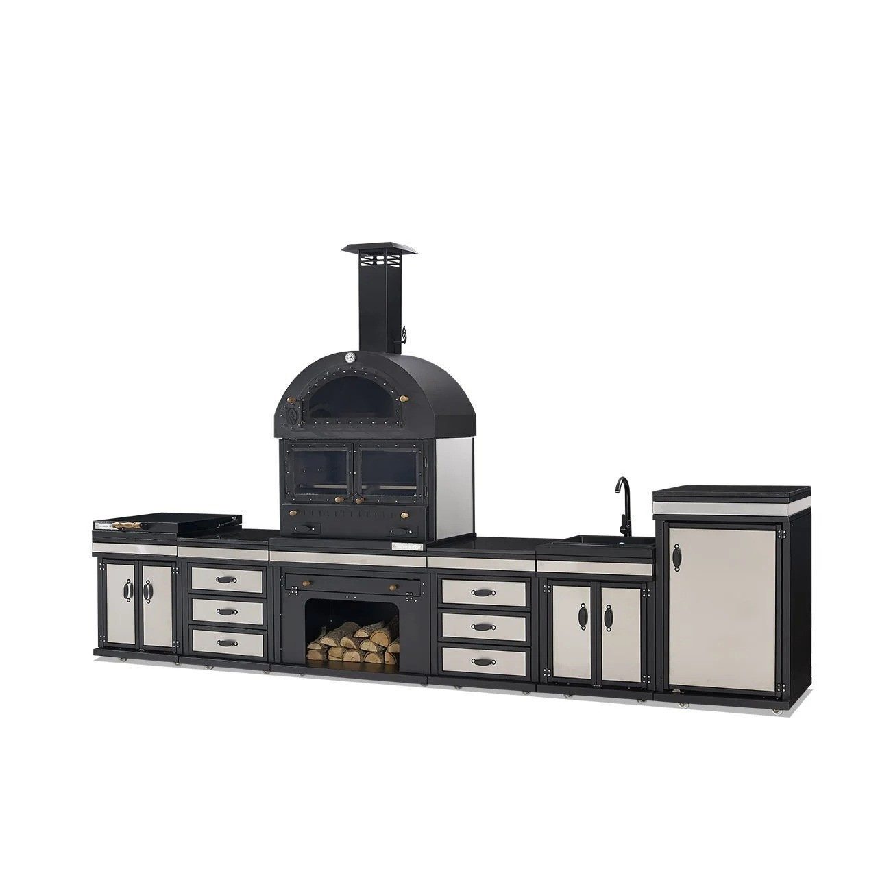 JVmoebel Outdoor-Küche Moderne Außenküche aus Edelstahl in elegantem Schwarz, Made in Europe