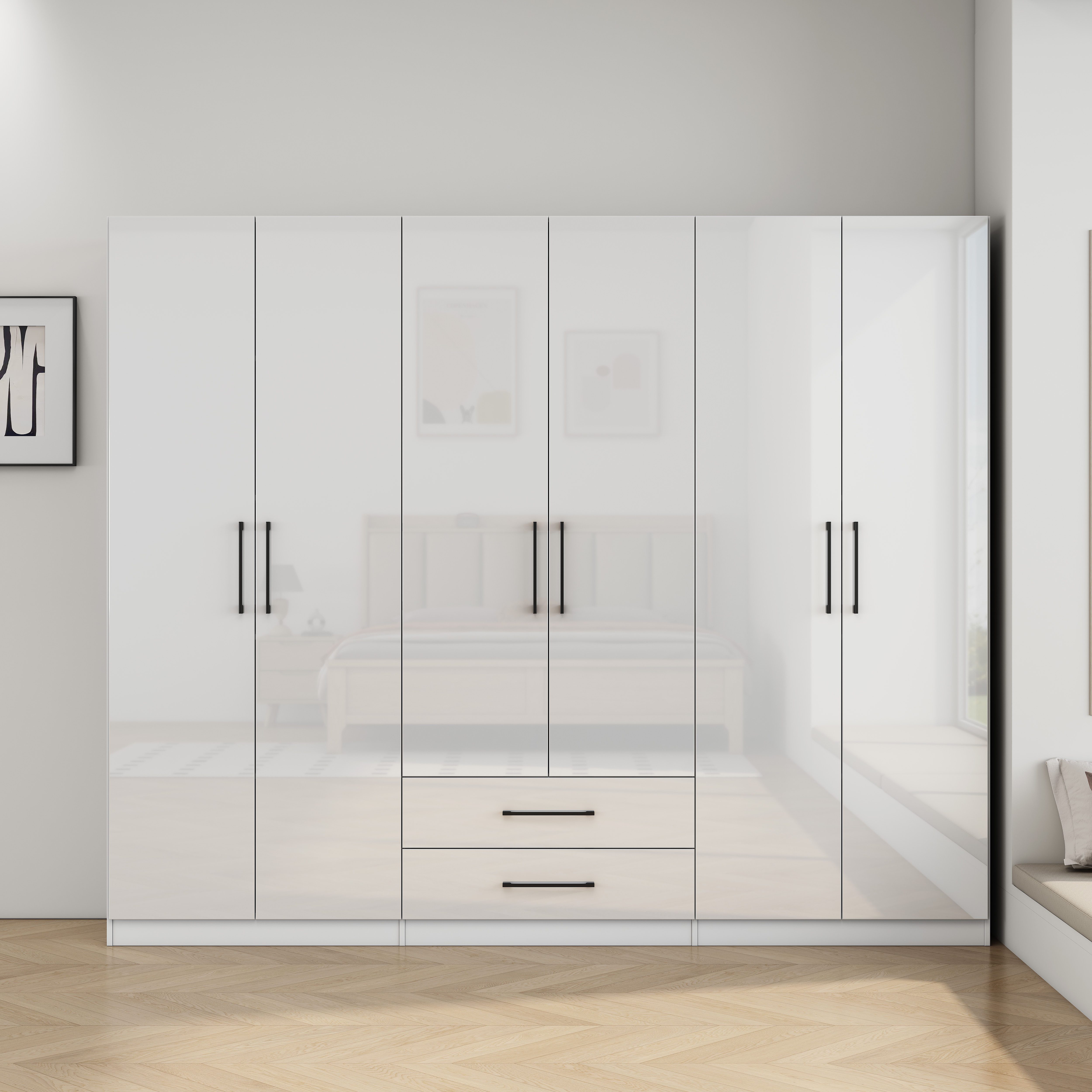 OTTO home Kleiderschrank Sylt Schlafzimmerschrank Garderobe Schrank in hochglanz mit 6 Türen Drehtürenschrank mit perfekter Innenausstattung