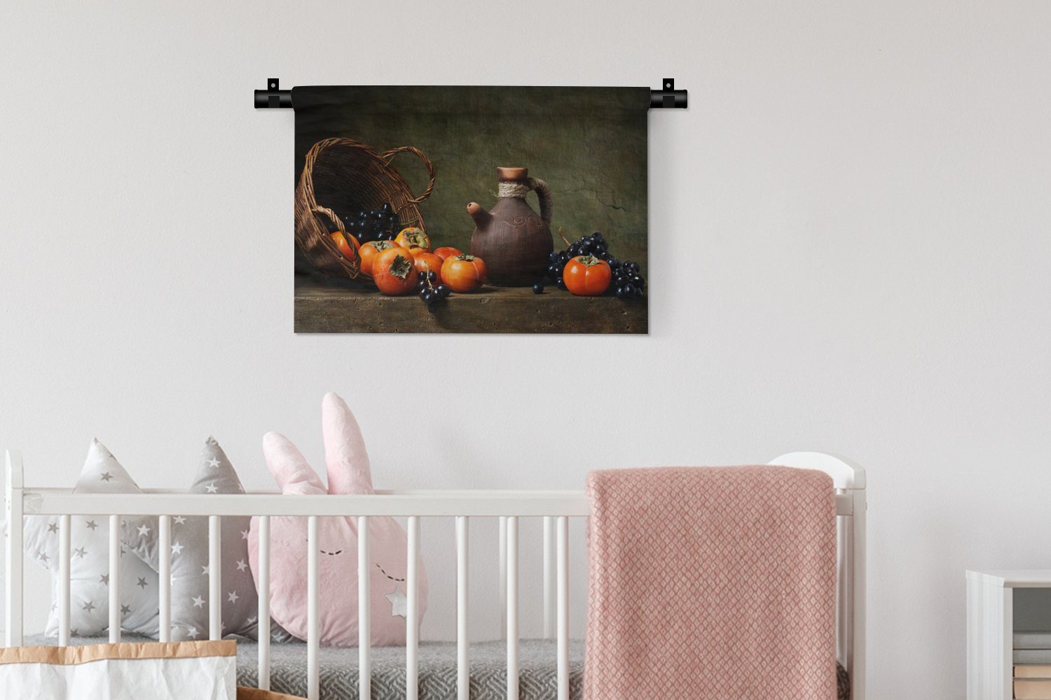 Wanddeko Obst - - Schlafzimmer, Korb MuchoWow Kinderzimmer Wandbehang, Stilleben, Rustikal - Wohnzimmer, Kleid, für Wanddekoobjekt