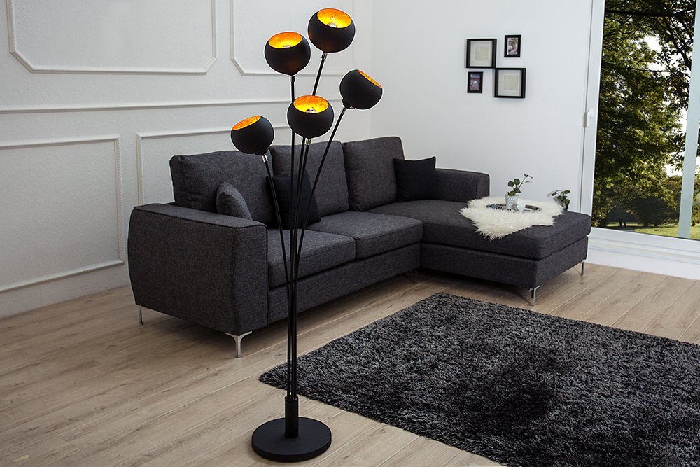 Stehlampe Esszimmer ohne · · / Retro riess-ambiente MAGMA Leuchtmittel, 170cm Wohnzimmer Metall · gold, schwarz