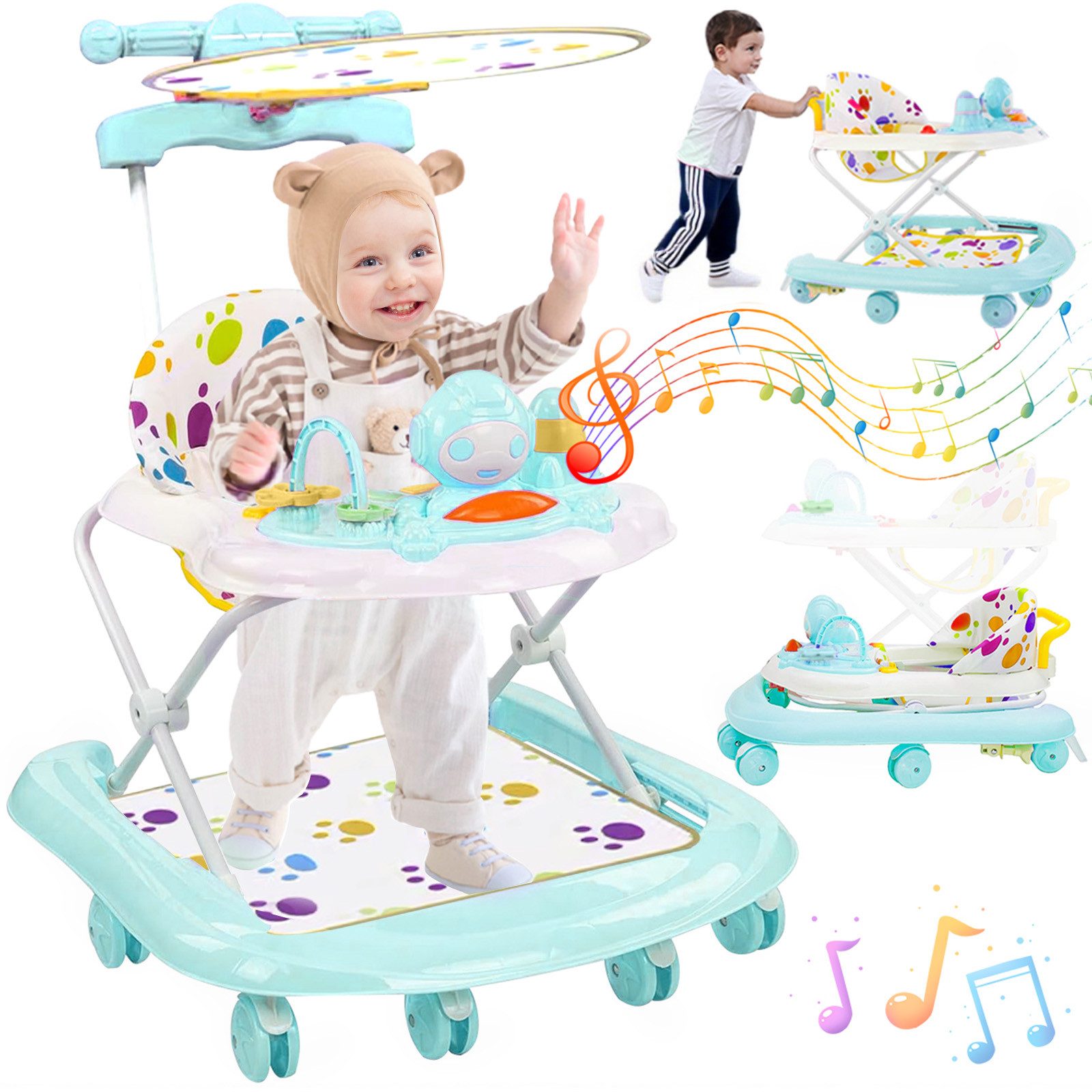 MOPUEA Lauflernwagen Lauflernwagen Spiel-und Laufwagen 4in1 Babywalker mit Kindermelodien, (Stabiler X-Rahmen mit integriertem Stoßschutz), Kompakt faltbar und einfach zu transportieren