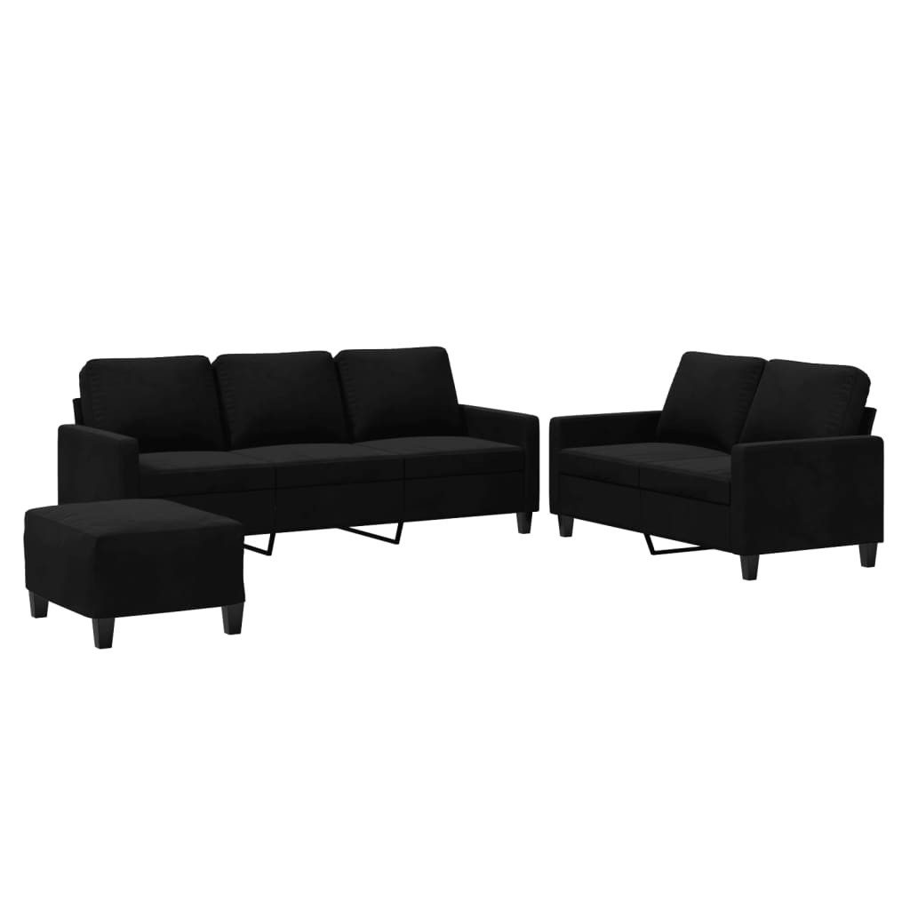 vidaXL Sofa 3-tlg. Sofagarnitur mit Kissen Schwarz Samt, 1 Teile