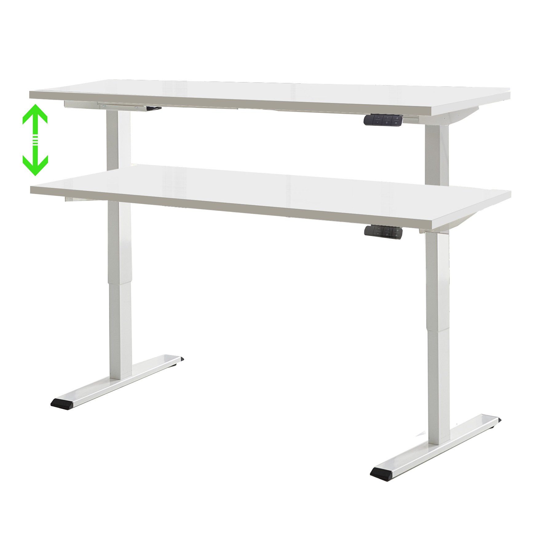 BMG Möbel Schreibtisch eDITION (komplett Schreibtisch, Weißes Gestell), 138 x 67cm, Memoryfunktion, Kollisionschutz, 2-motoriges Gestell
