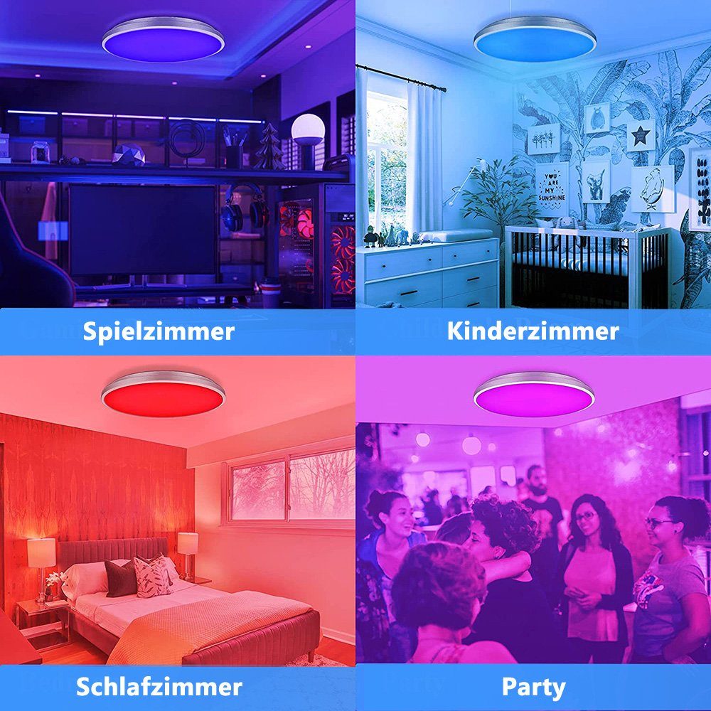 RGB-Farben, LED Ø30CM, Mount, RGB, Licht, für 6 Rosnek Deckenleuchte Flush Fernbedienung 24W, Bad Küche, Weiß/Naturweiß/Kaltweißes Schlafzimmer