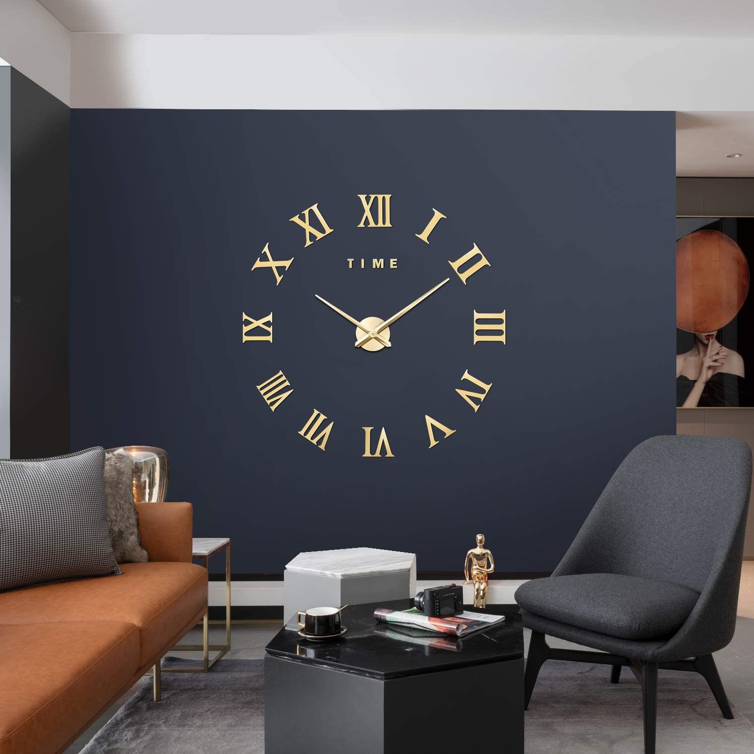 Wanduhr römische riesige Wanduhr, Vaxiuja Ziffern 3D Dekoration Große DIY Uhr