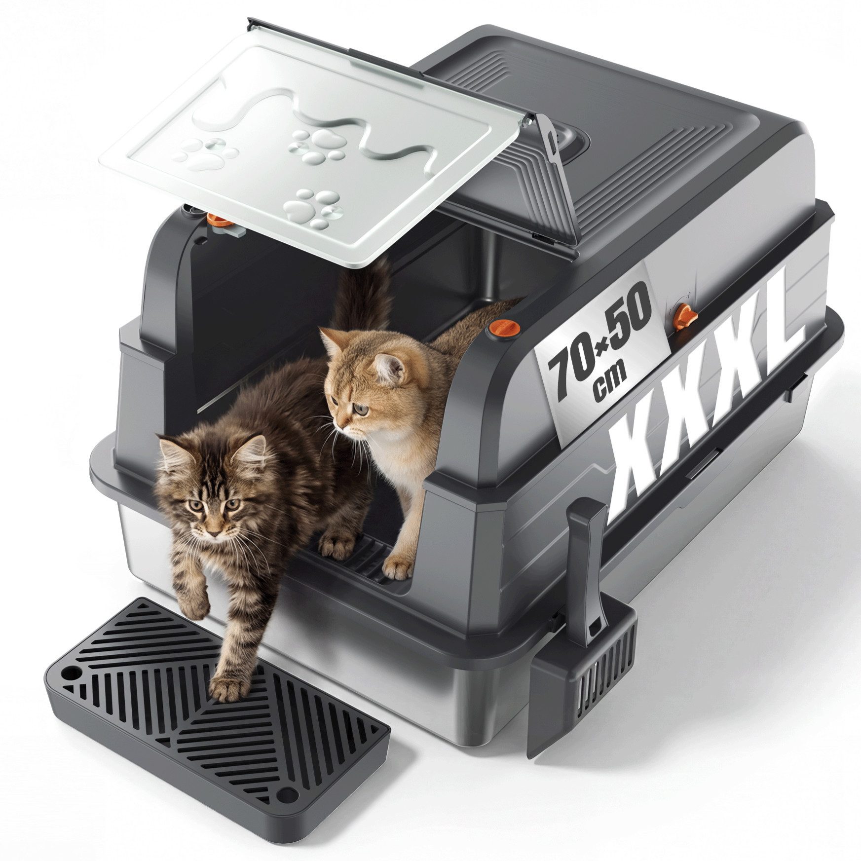 HOMALL Katzentoilette XXXL Katzenklo edelstahl,120L Großkapazität,70cm*50cm, Geruchsdicht & Auslaufsicher,Für Mehrkatzenhaushalte