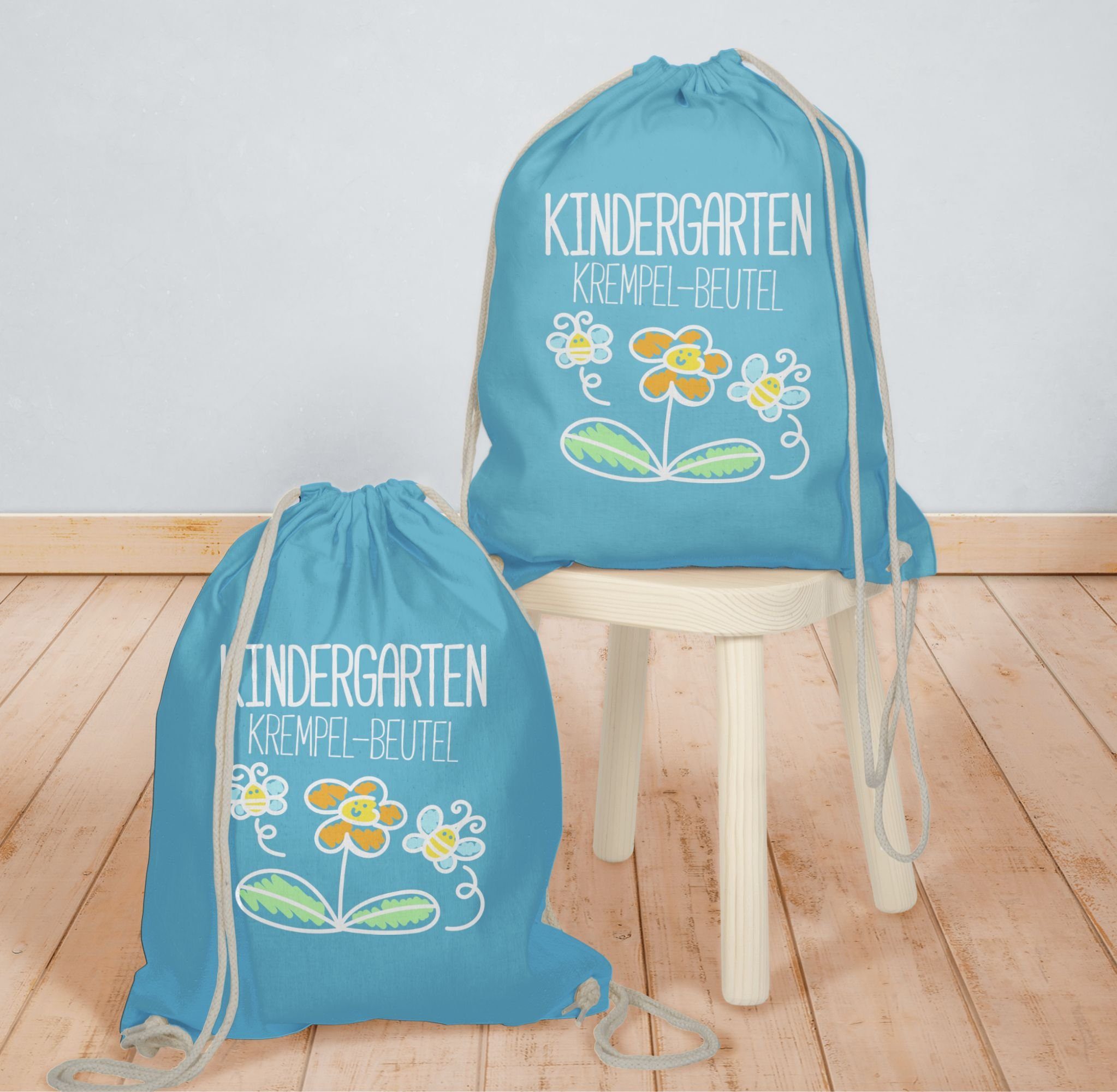 02 Kindergarten Krempel-Beutel, Hellblau Turnbeutel Turnbeutel bedruckt Shirtracer