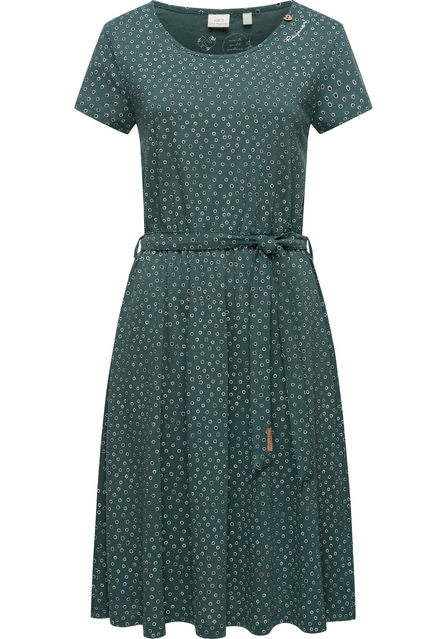 Ragwear Shirtkleid Olina Dress Organic stylisches Sommerkleid mit Print und Gürtel dunkelgrün