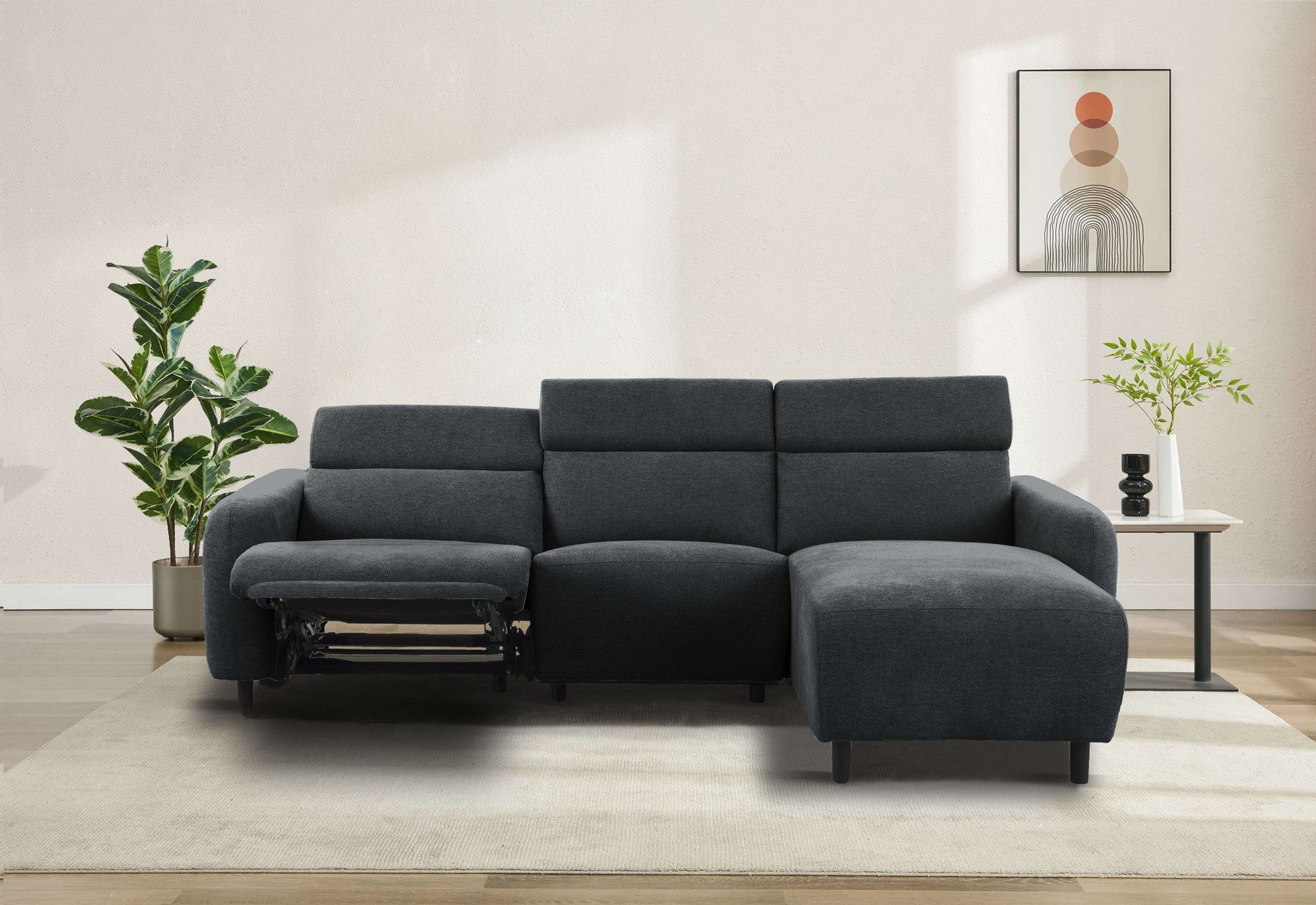OTTO home Ecksofa SKAANE Struktur, L-Form, 274 cm, manuelle/elektrische Relaxfunktion, rundes Design, Kopfteilverstellung, Federkernpolsterung