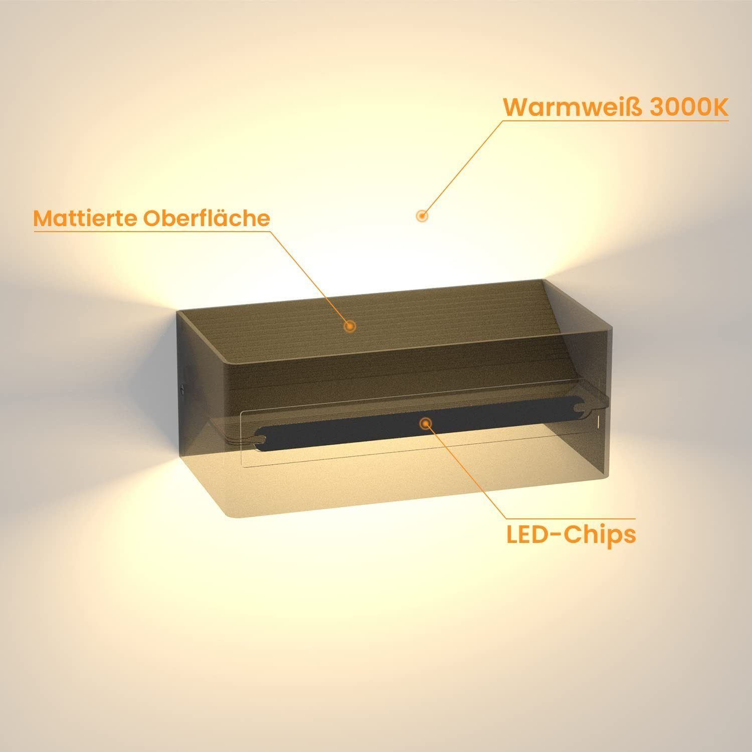 Up LED Schlafzimmer ZMH LED integriert, Außen-Wandleuchte Warmweiß Außen-Wandleuchte Down Modern Flur, fest