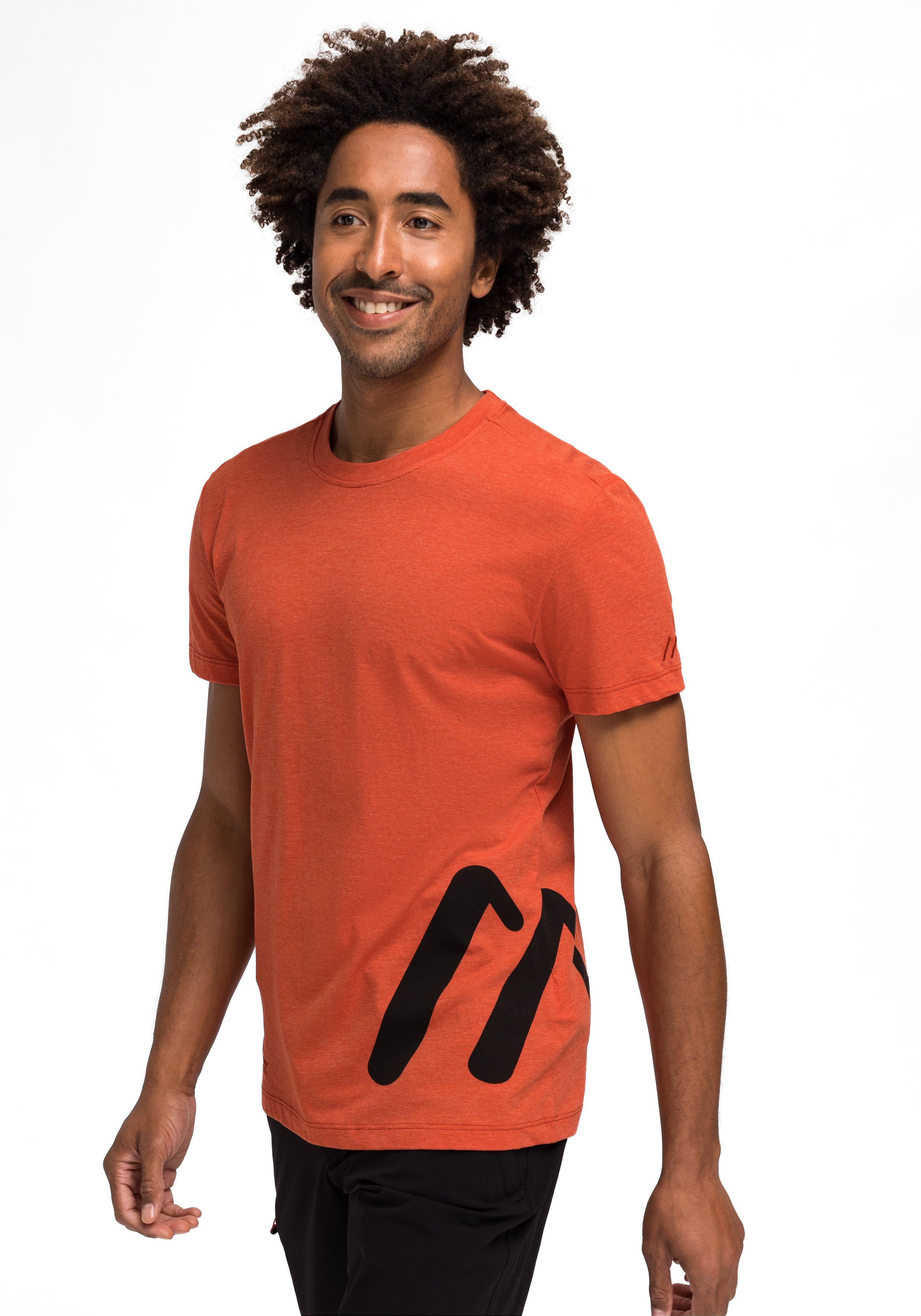 Herren Sports mit T-Shirt M Logo Kurzarmshirt Freizeit für ziegelrot Tee Print und Wandern Maier